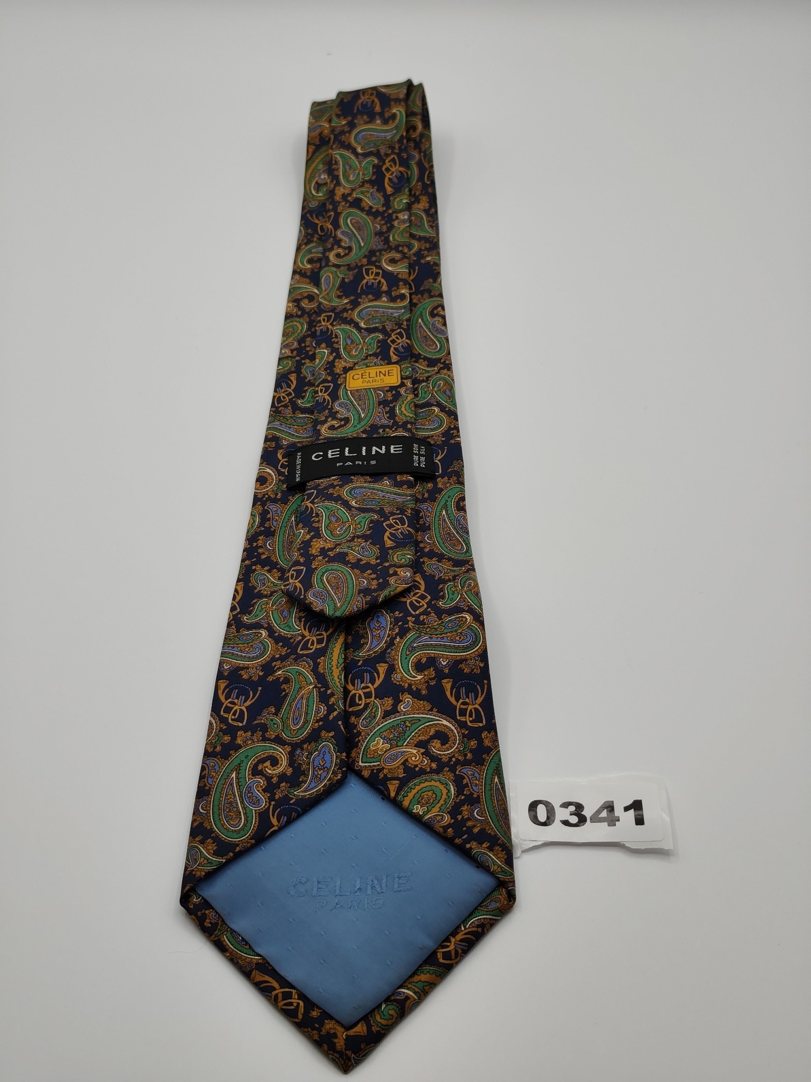 Celine Men Green & Blue Paisley Pure Silk Tie image 10