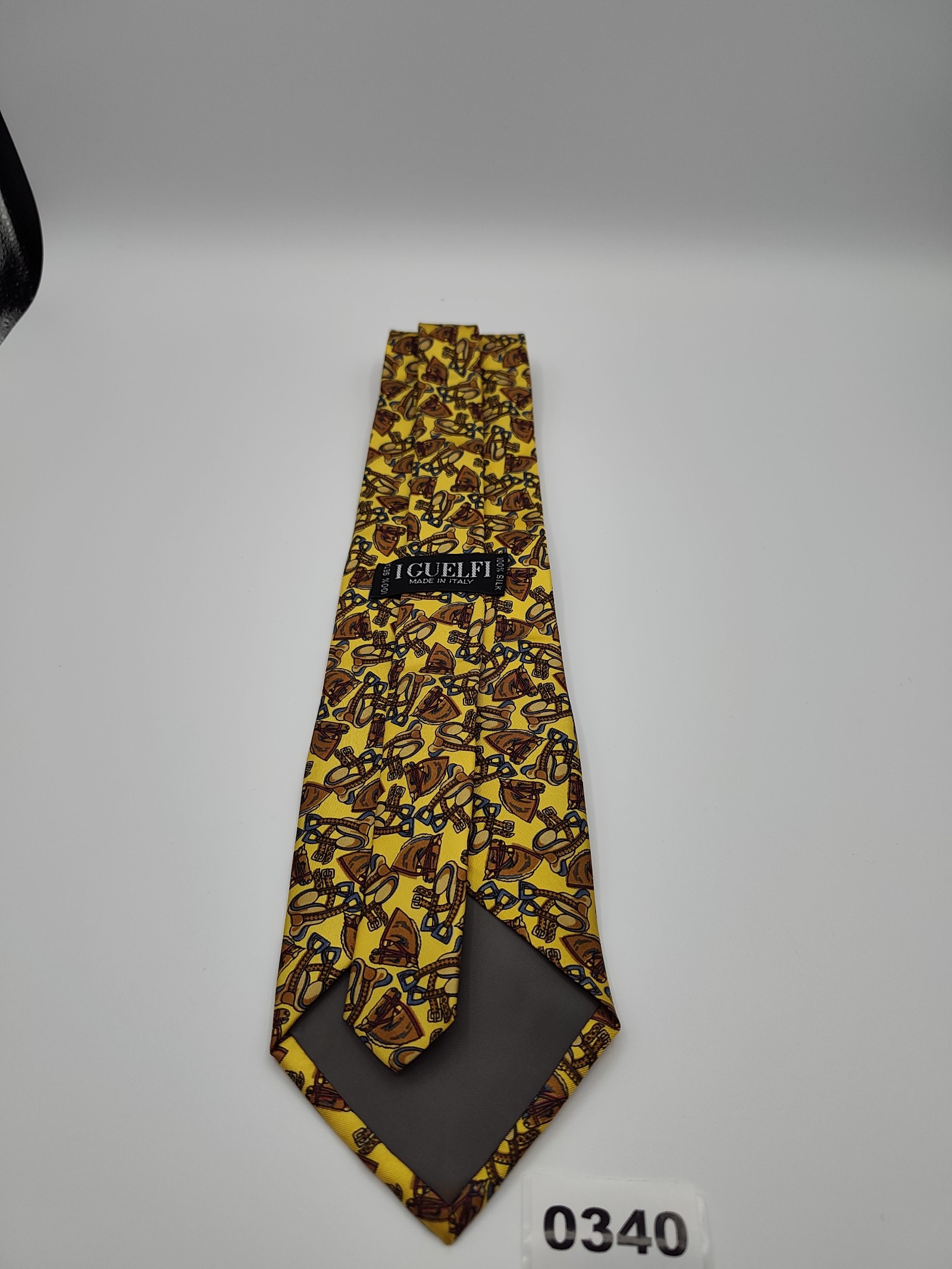 I GUELFI Yellow & Brown Printed Silk Tie Made in Italy