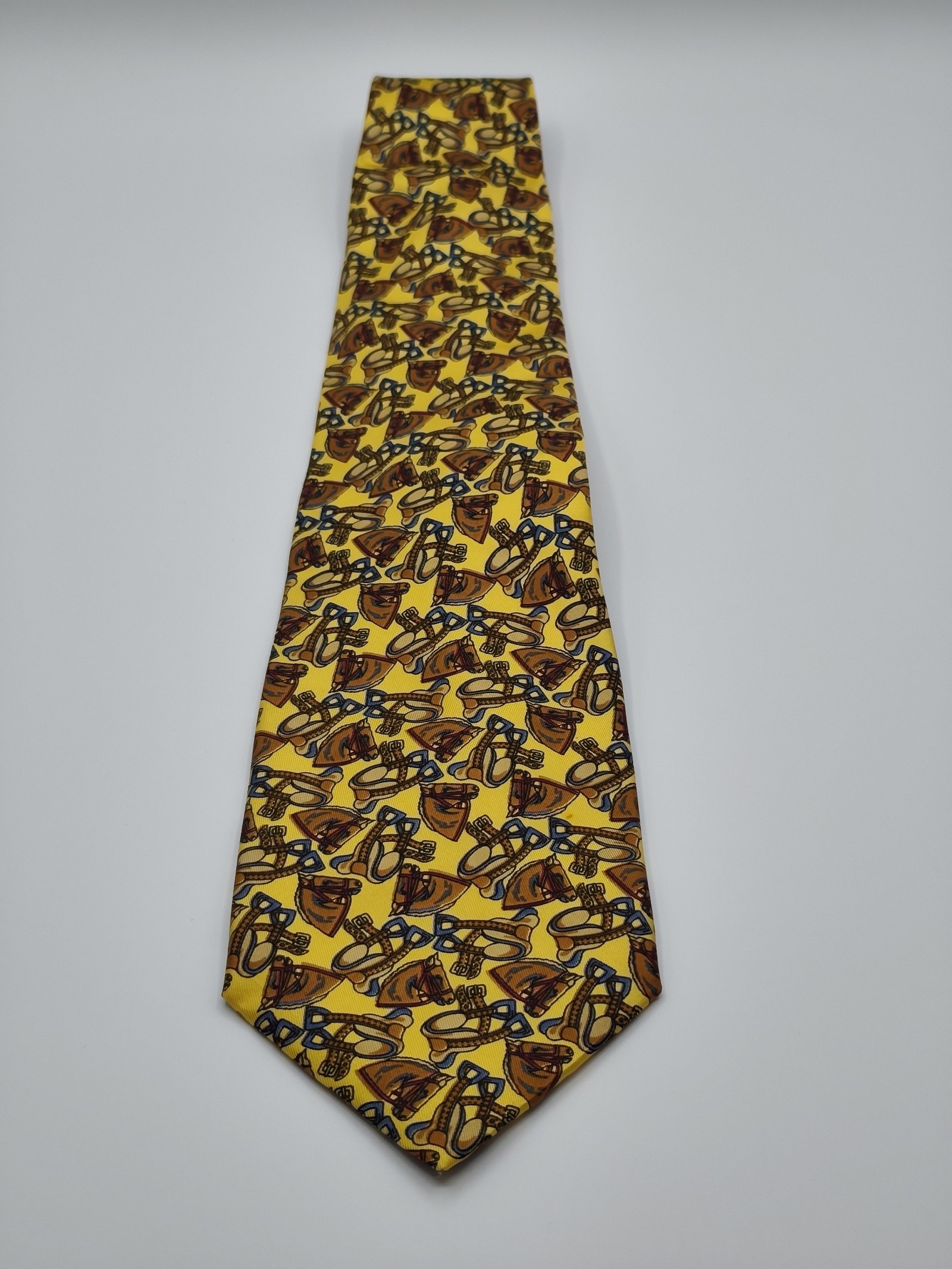 I GUELFI Yellow & Brown Printed Silk Tie Made in Italy image 3