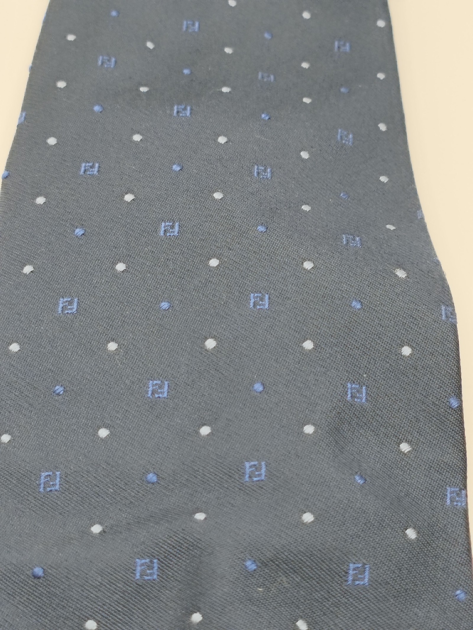 Fendi Navy Polka Dot Silk Tie Made in Italy image 9