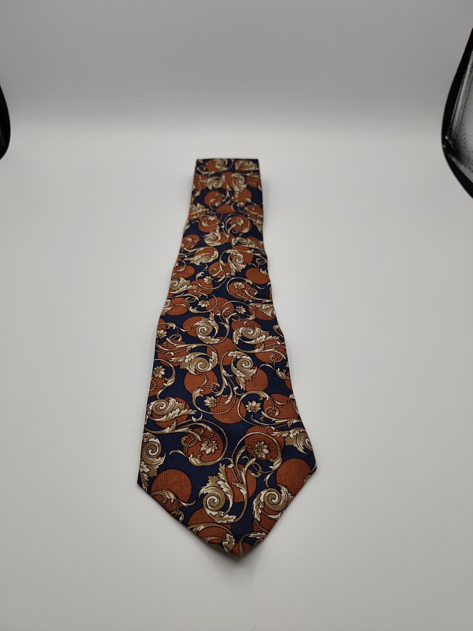 Claudio Valentino Men's Navy Blue & Brown Floral Silk Tie One Size image 5
