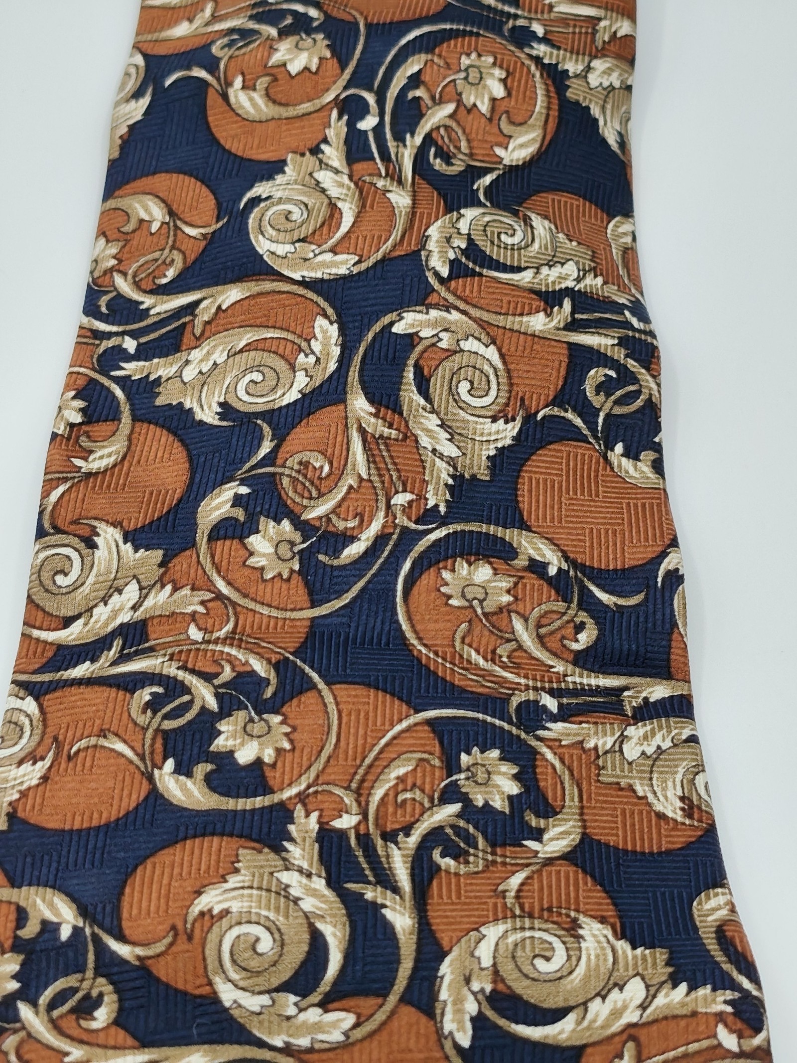 Claudio Valentino Men's Navy Blue & Brown Floral Silk Tie One Size image 8