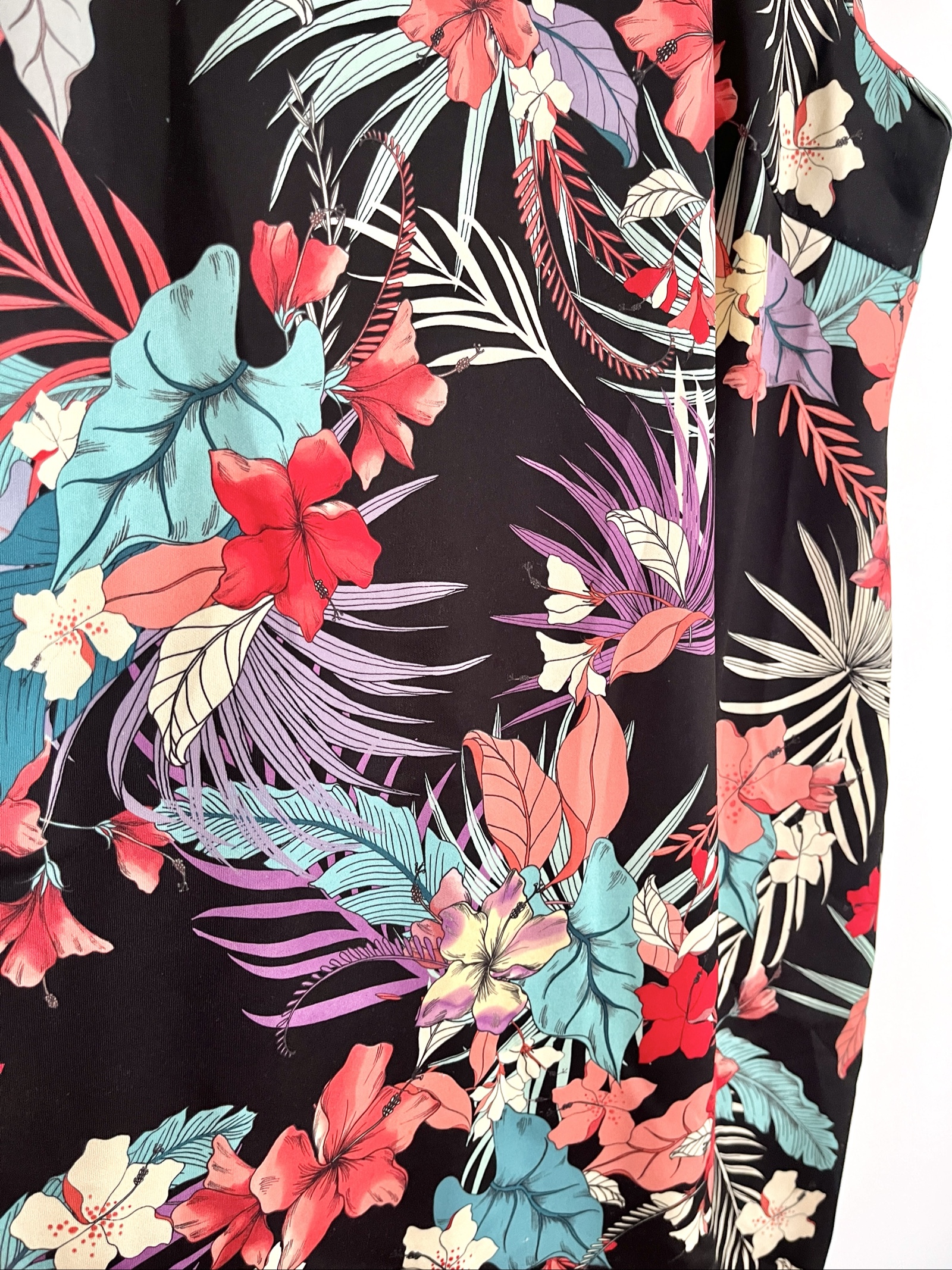 ECI Women Black Tropical Floral Print Neoprene Dress 22W image 2