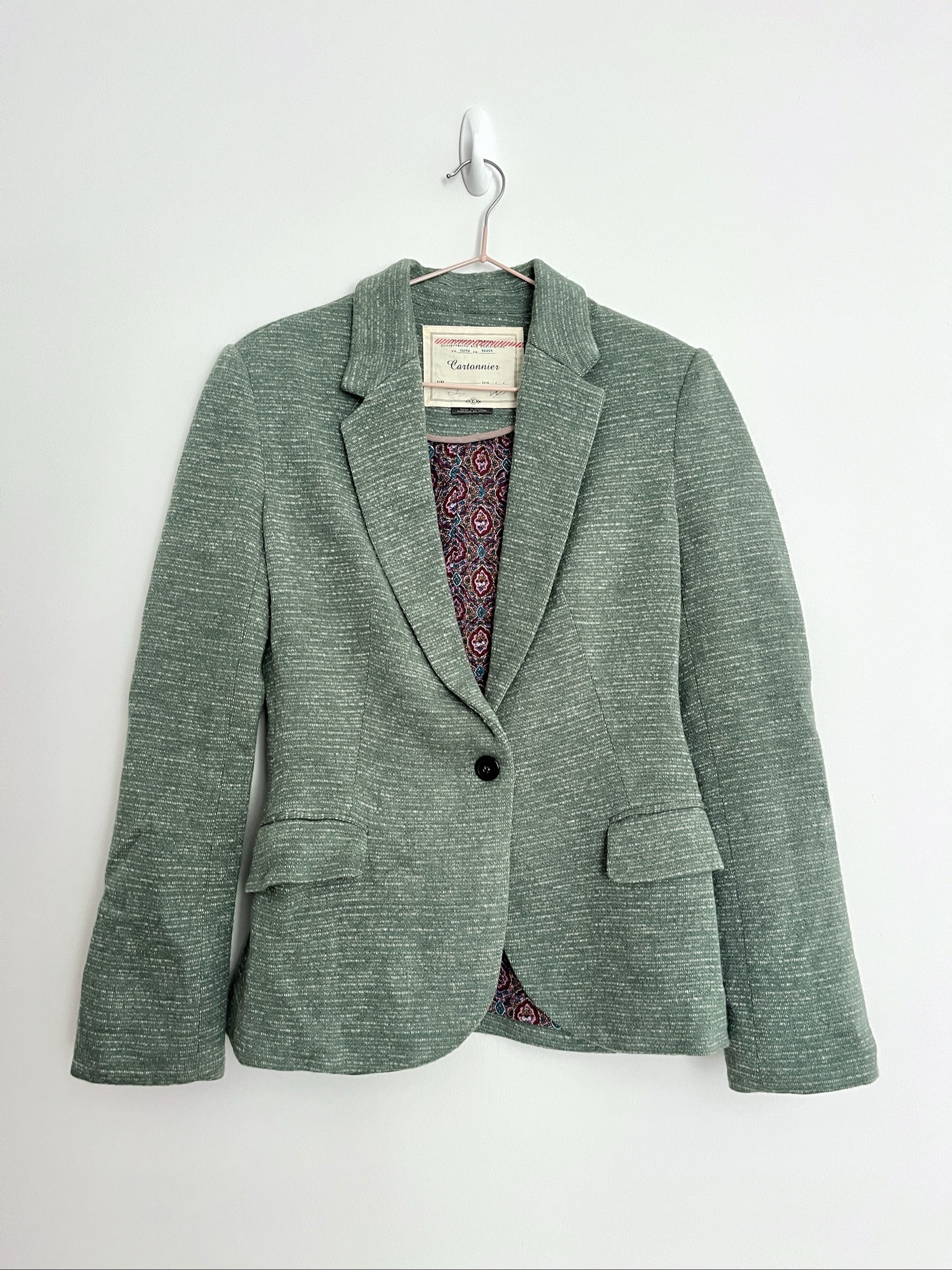 Cartonnier Women's Green Textured Blazer XS Patterned Lining