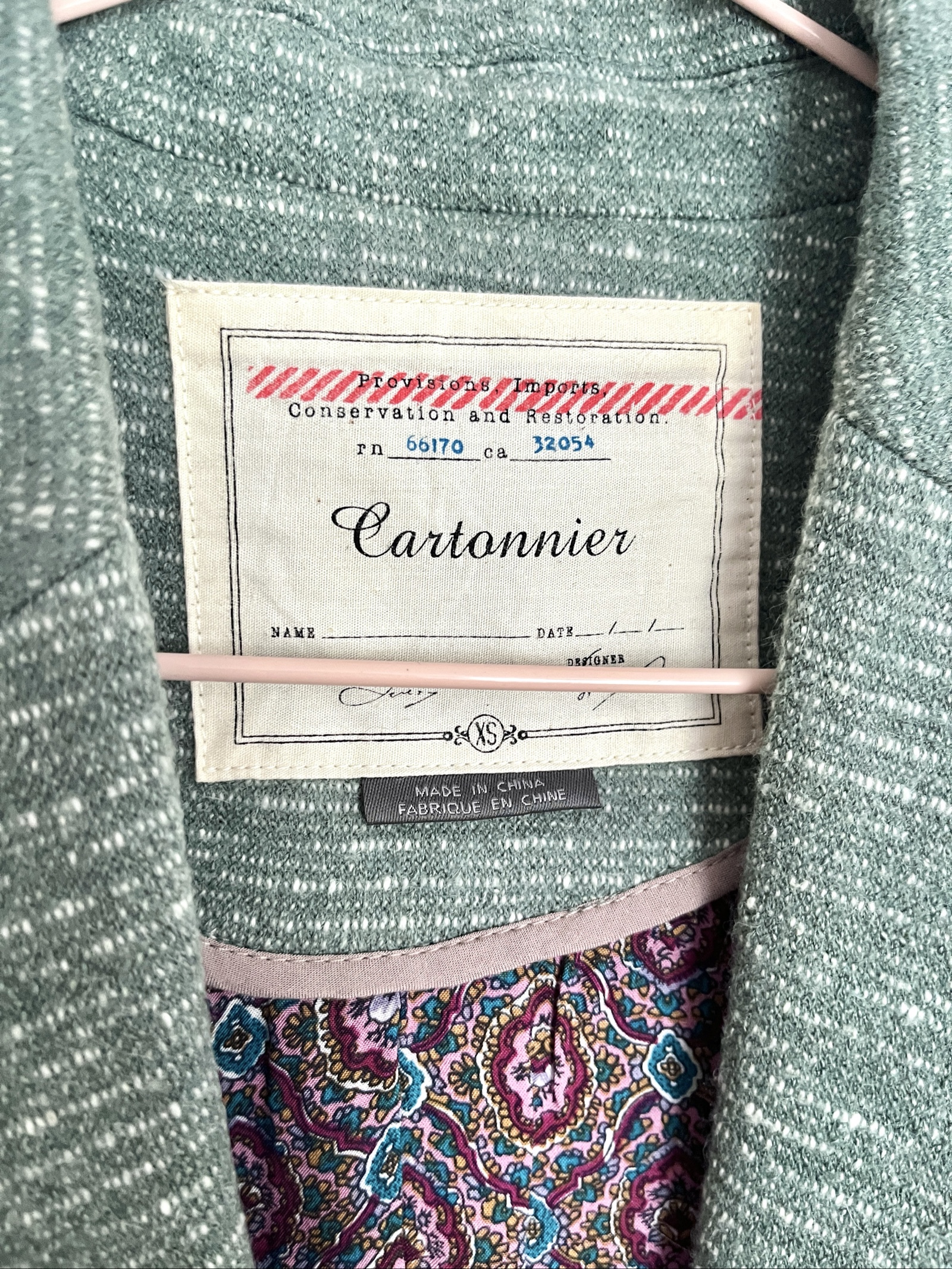 Cartonnier Women's Green Textured Blazer XS Patterned Lining image 2