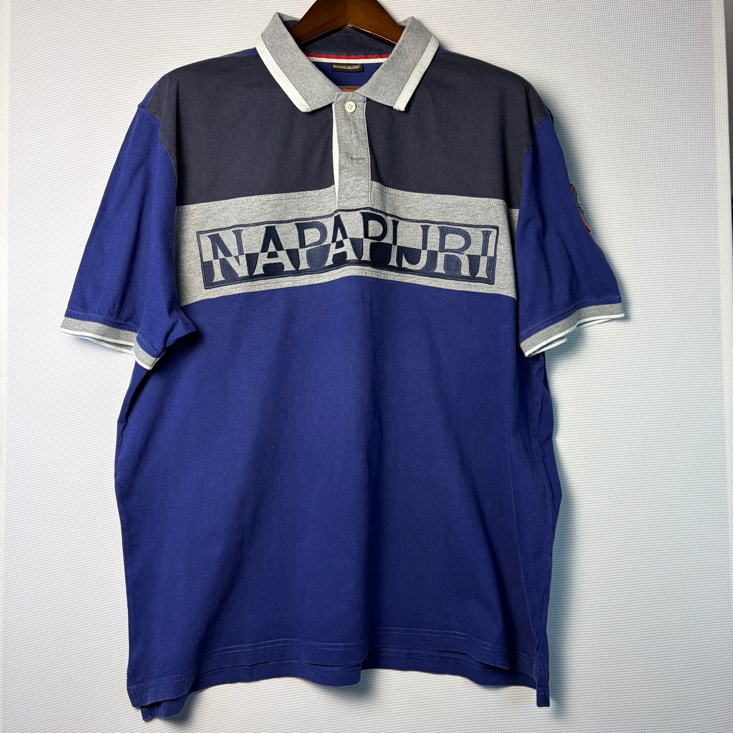 Napapijri Colourblock Polo Shirt Navy Blue Grey Men's XXXL Streetwear