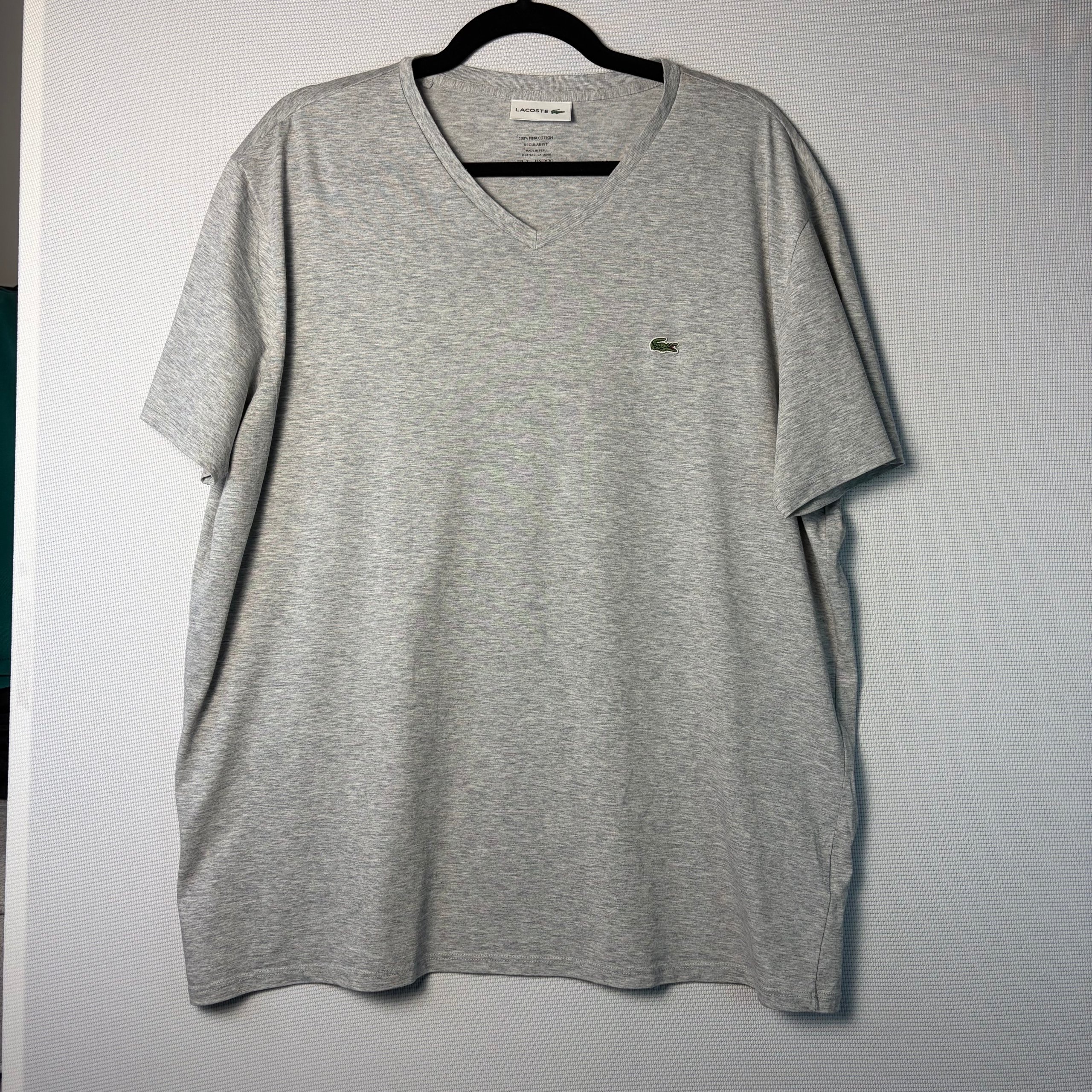 Lacoste V-Neck T-Shirt Grey Marl Men's XXL Pima Cotton Smart Basic