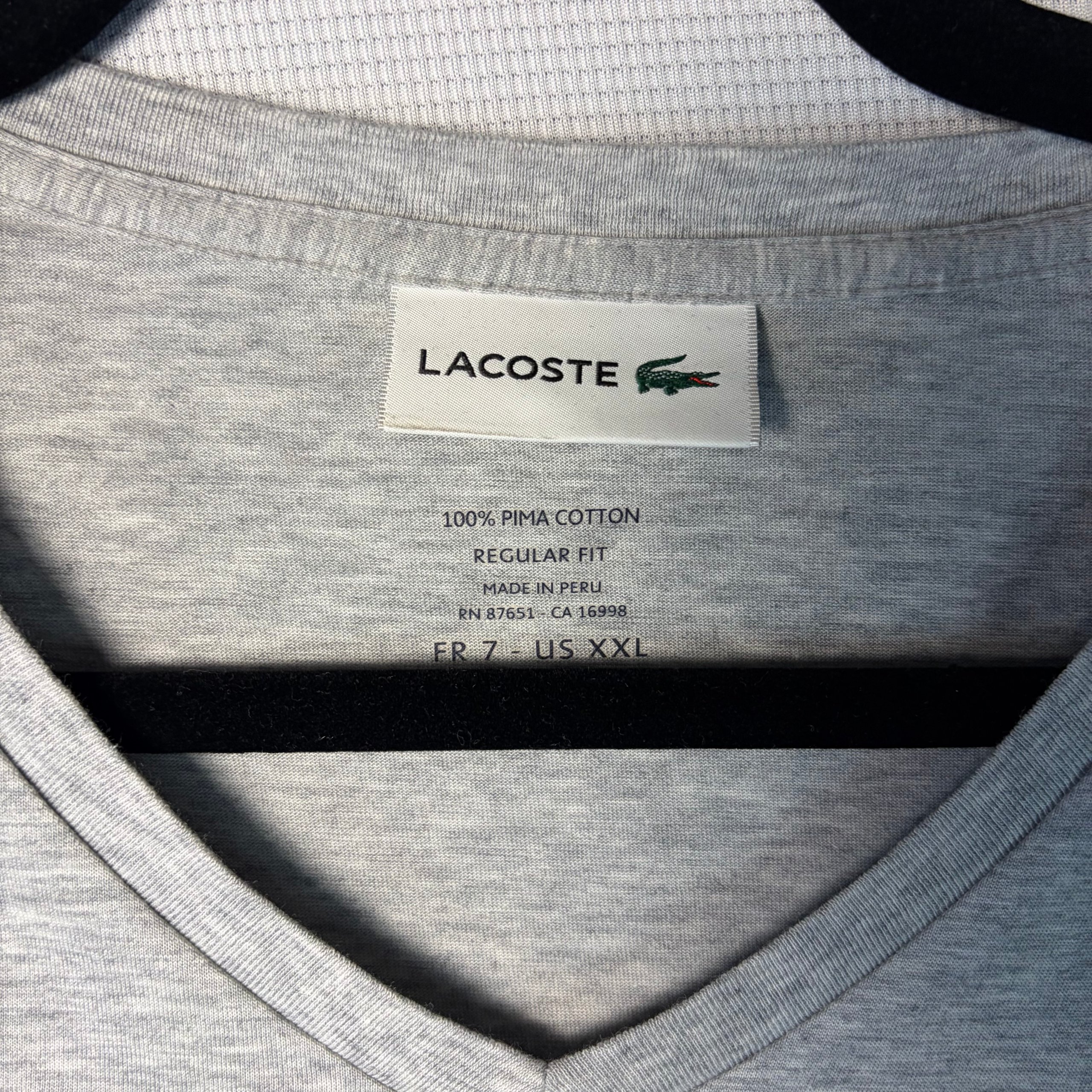 Lacoste V-Neck T-Shirt Grey Marl Men's XXL Pima Cotton Smart Basic image 3