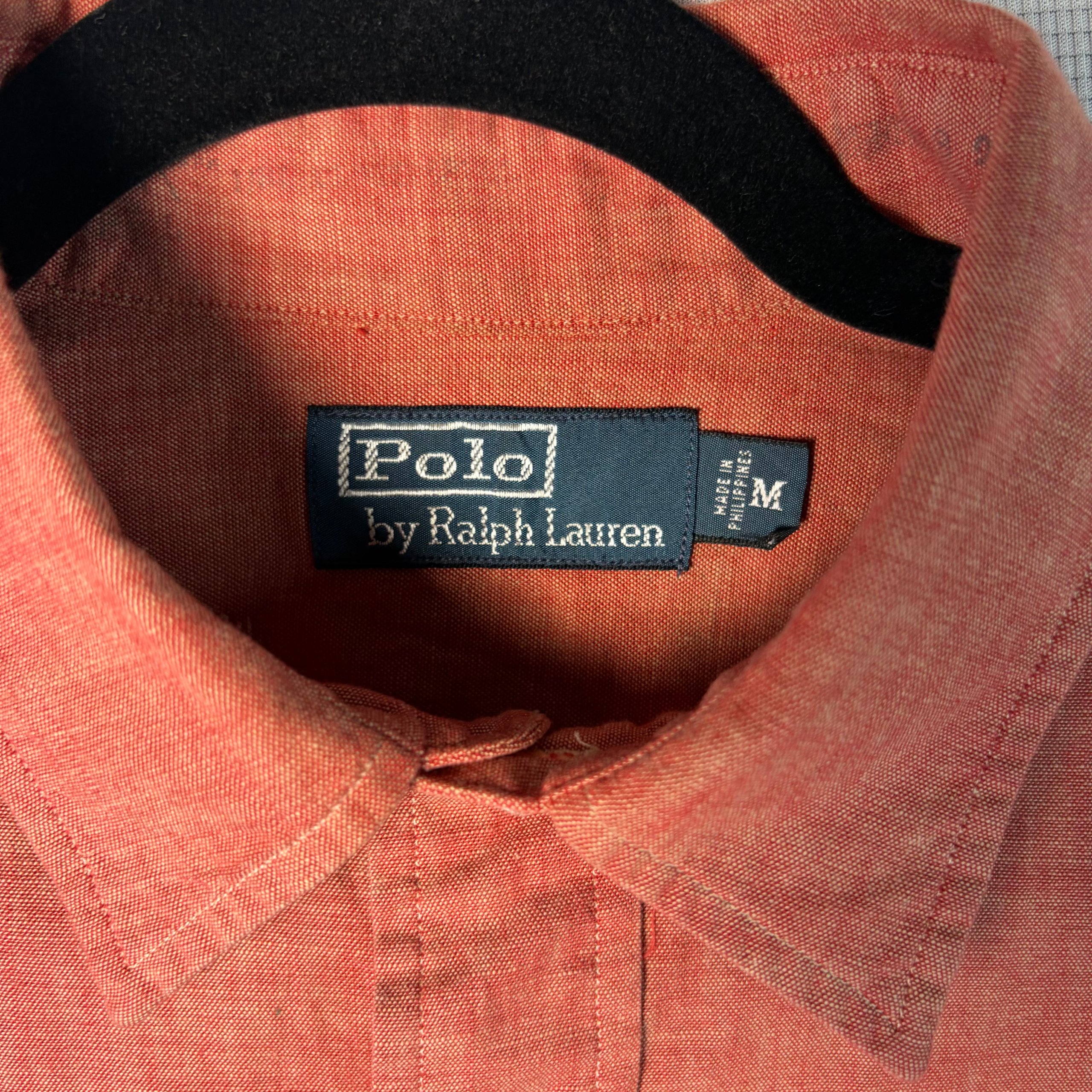 Polo Ralph Lauren Workwear Shirt Rust Red Orange Chambray Mens Size M Vintage image 5