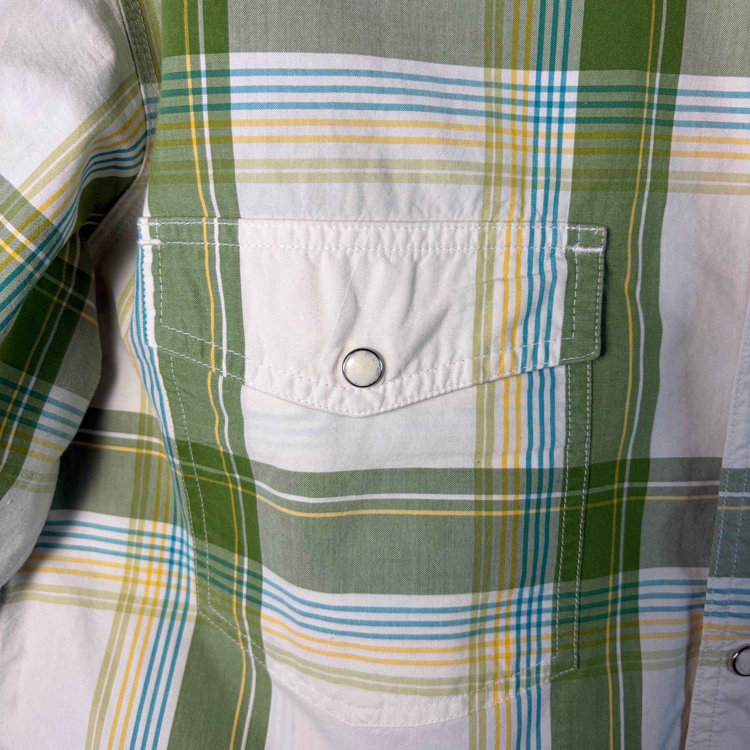Carhartt Western Snap Shirt Green Plaid Mens Size M Pearl Snap Vintage Workwear image 3
