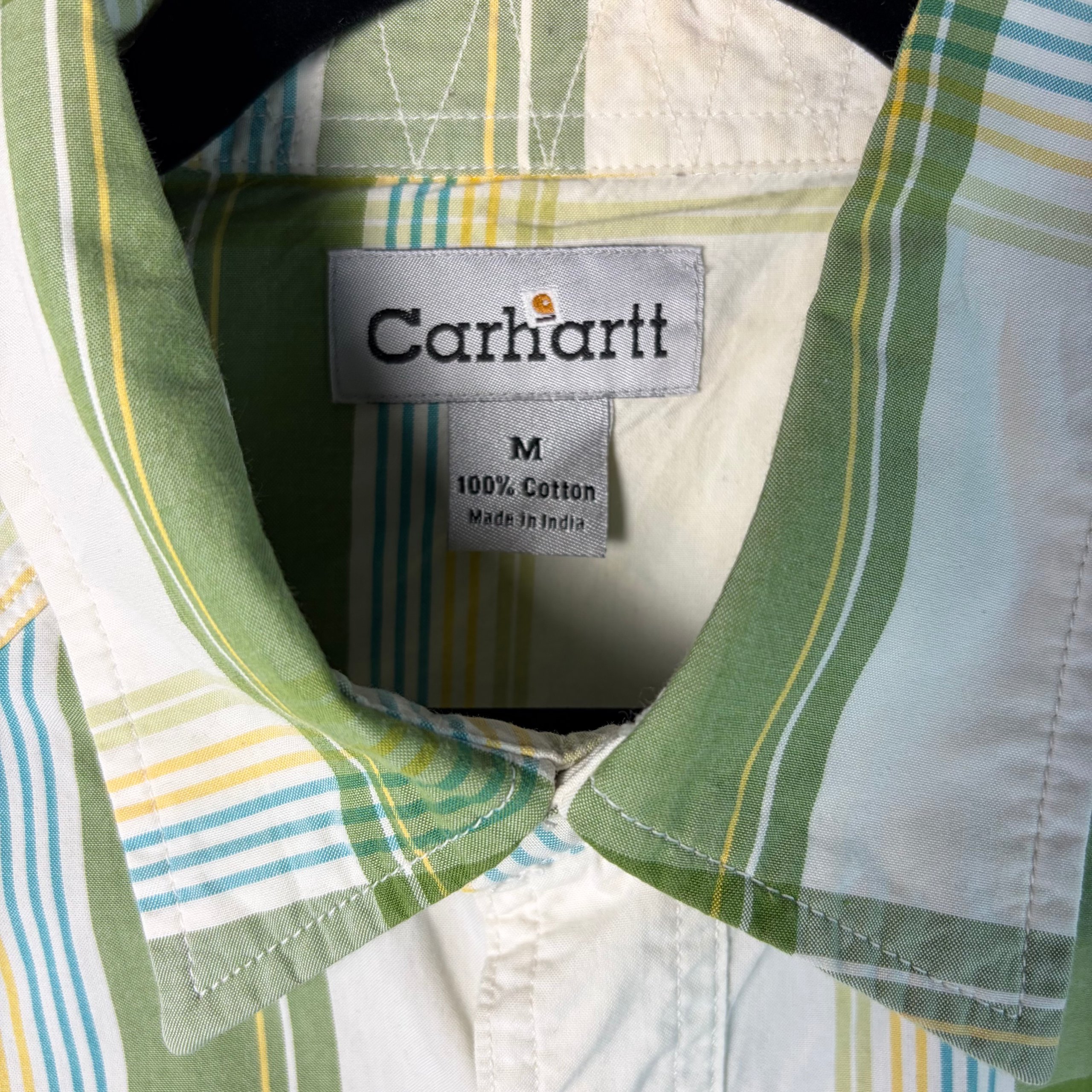 Carhartt Western Snap Shirt Green Plaid Mens Size M Pearl Snap Vintage Workwear image 4