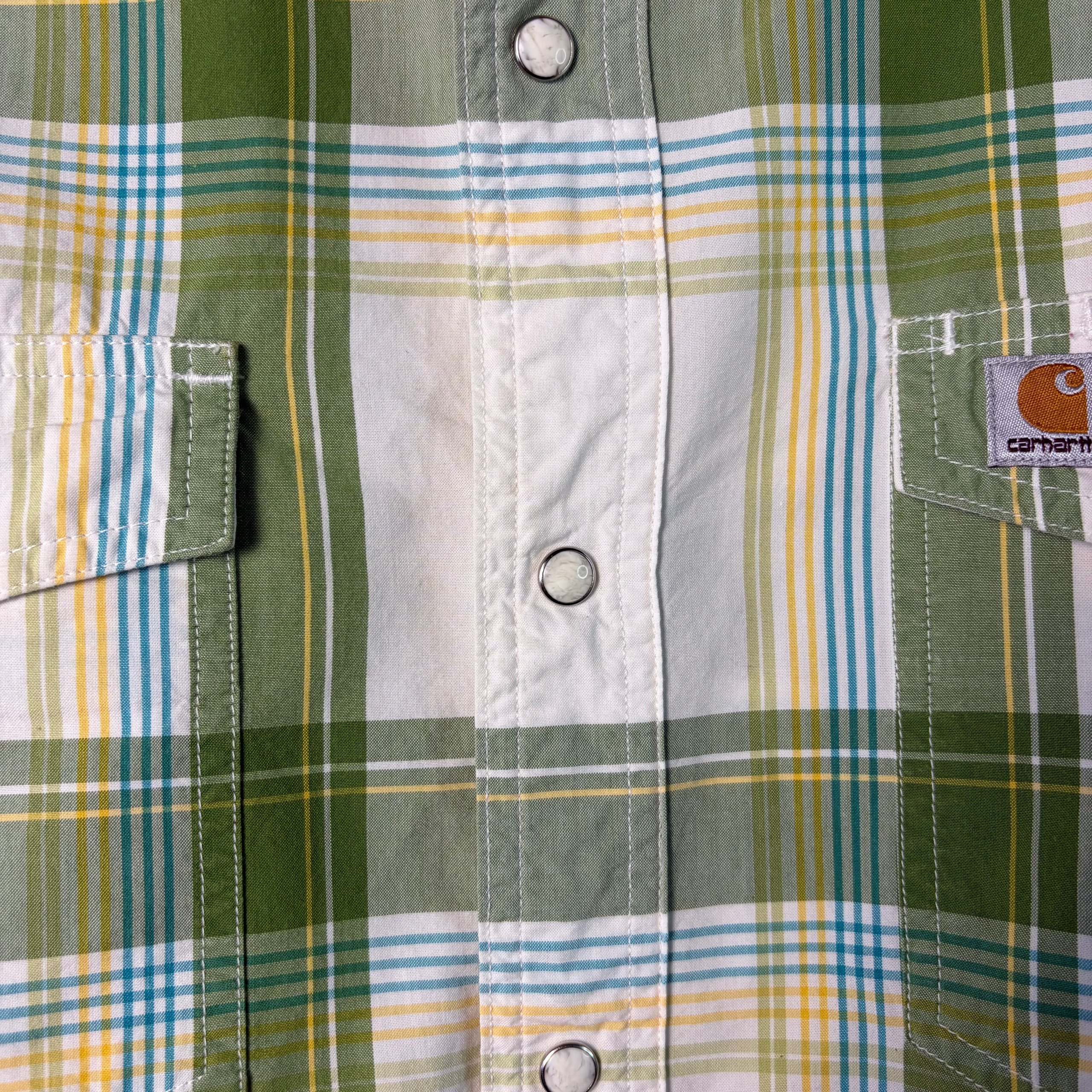 Carhartt Western Snap Shirt Green Plaid Mens Size M Pearl Snap Vintage Workwear image 5