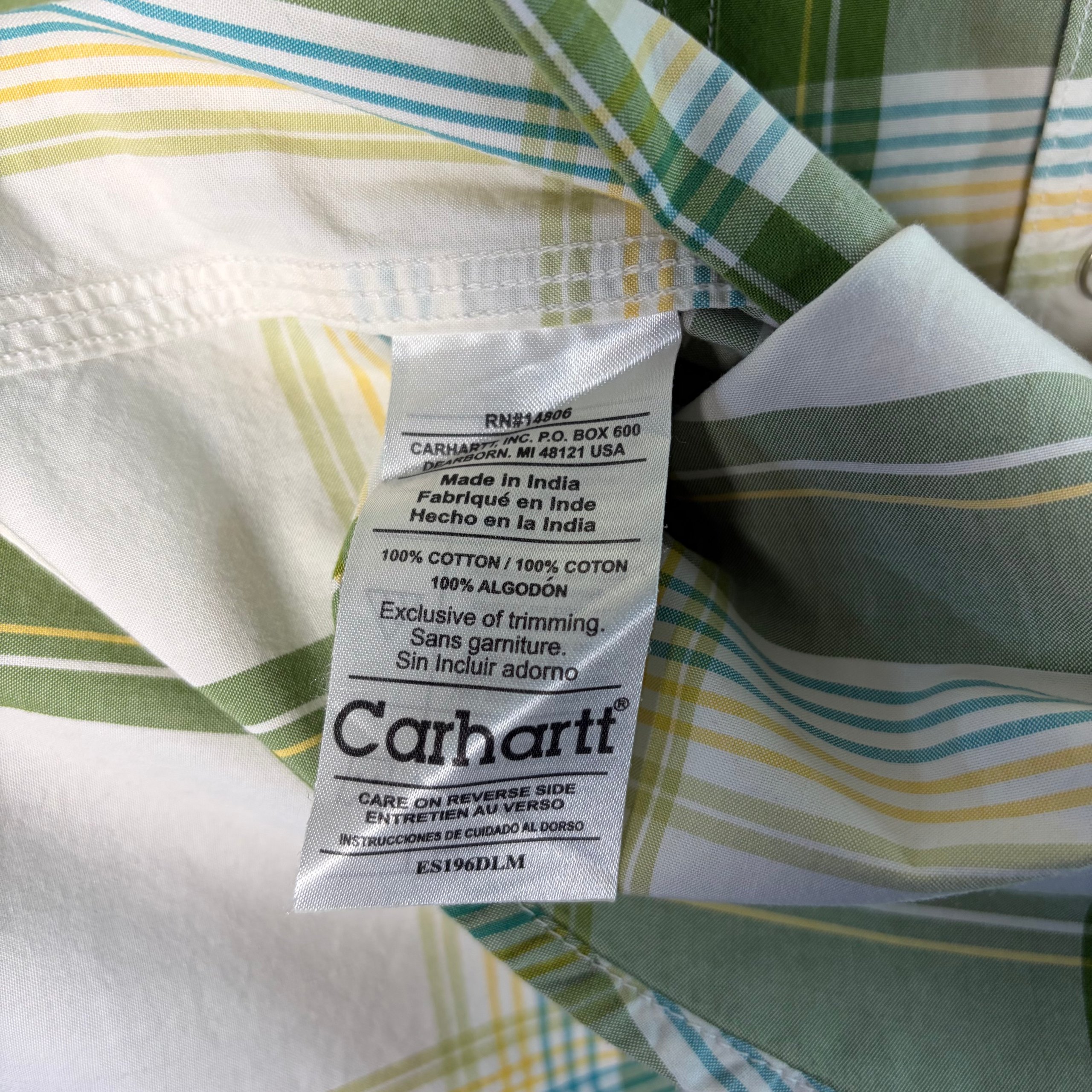 Carhartt Western Snap Shirt Green Plaid Mens Size M Pearl Snap Vintage Workwear image 6
