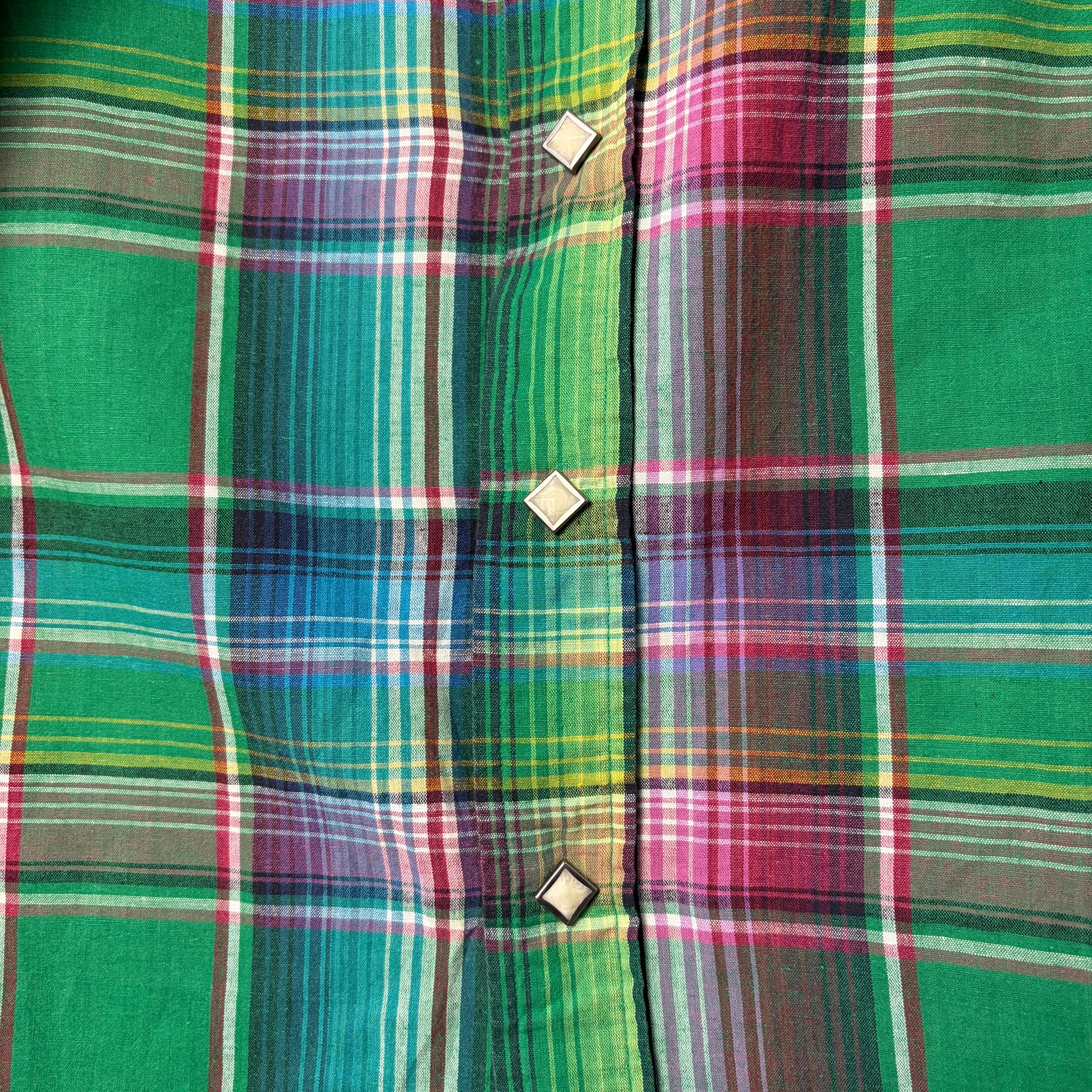 Polo Ralph Lauren Linen Western Snap Shirt Green Plaid Mens Size XL Smart Casual image 2