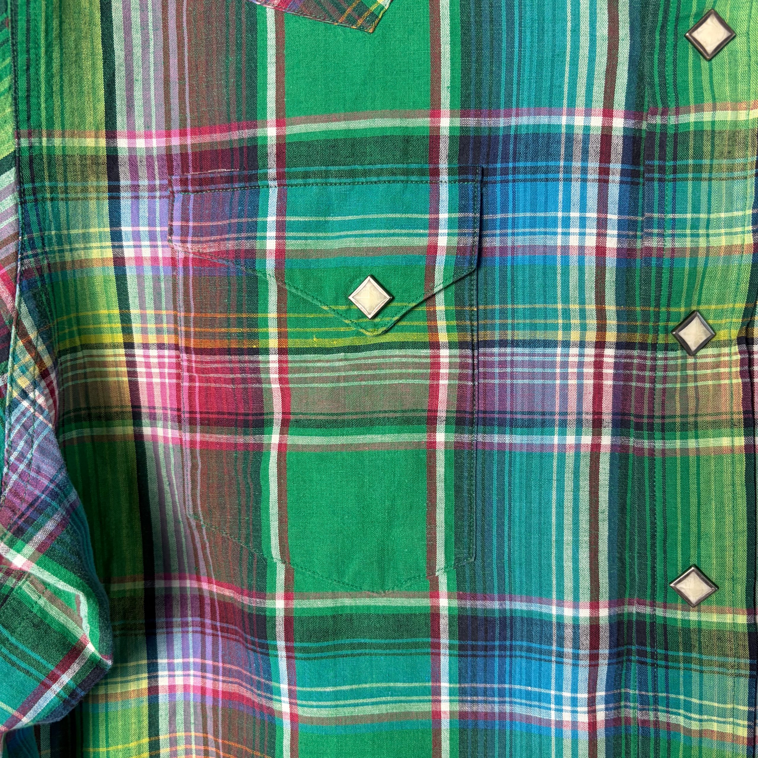 Polo Ralph Lauren Linen Western Snap Shirt Green Plaid Mens Size XL Smart Casual image 3
