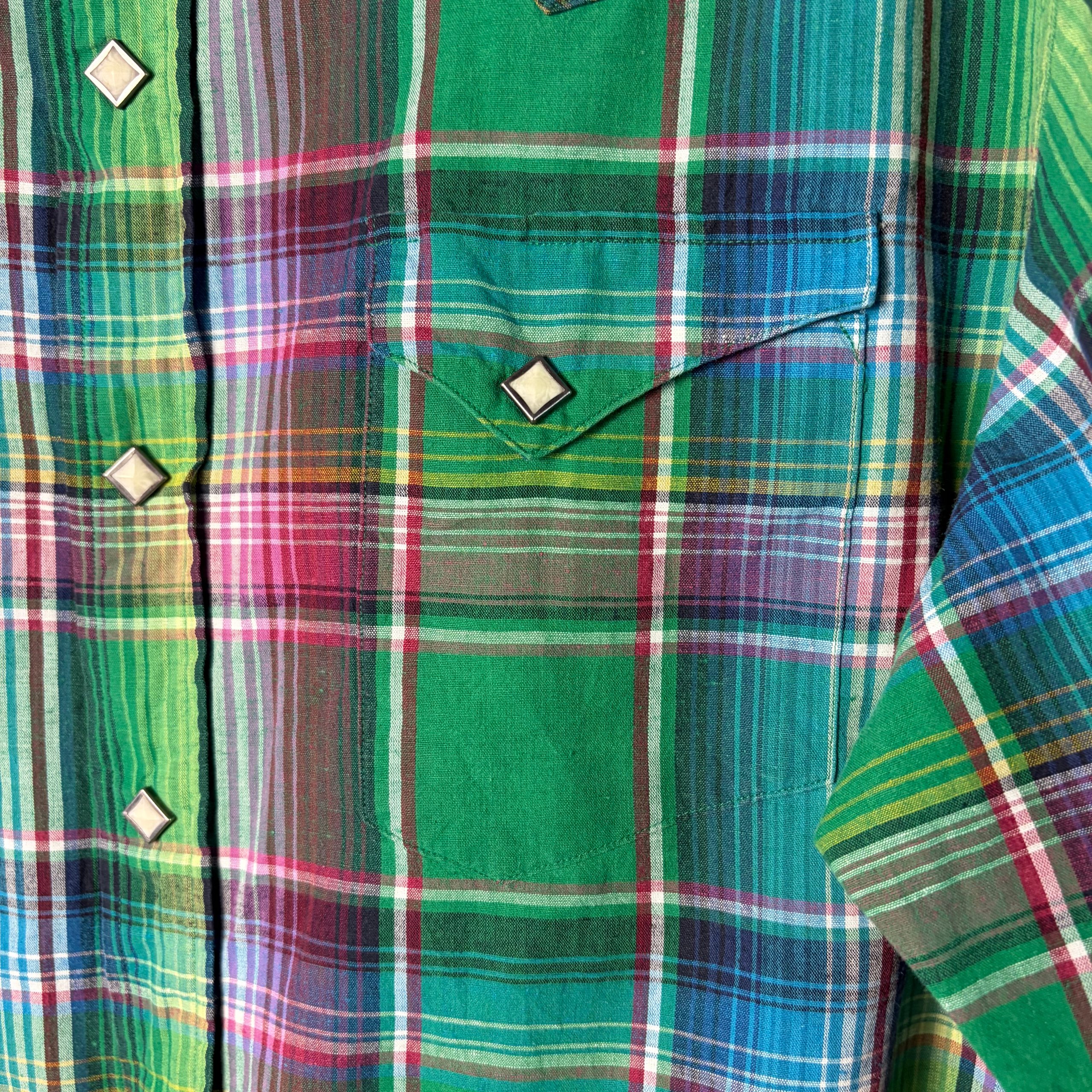 Polo Ralph Lauren Linen Western Snap Shirt Green Plaid Mens Size XL Smart Casual image 4