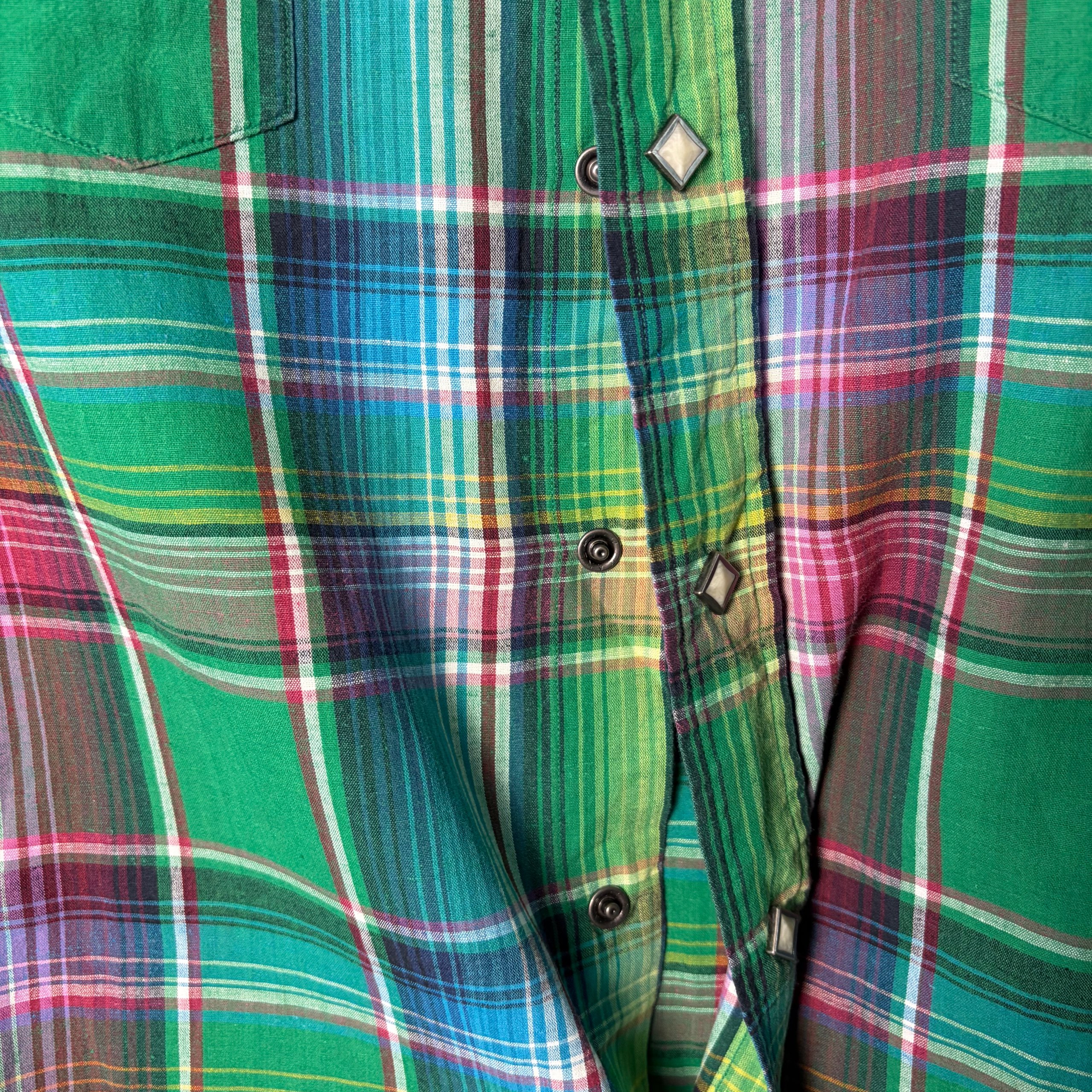Polo Ralph Lauren Linen Western Snap Shirt Green Plaid Mens Size XL Smart Casual image 5