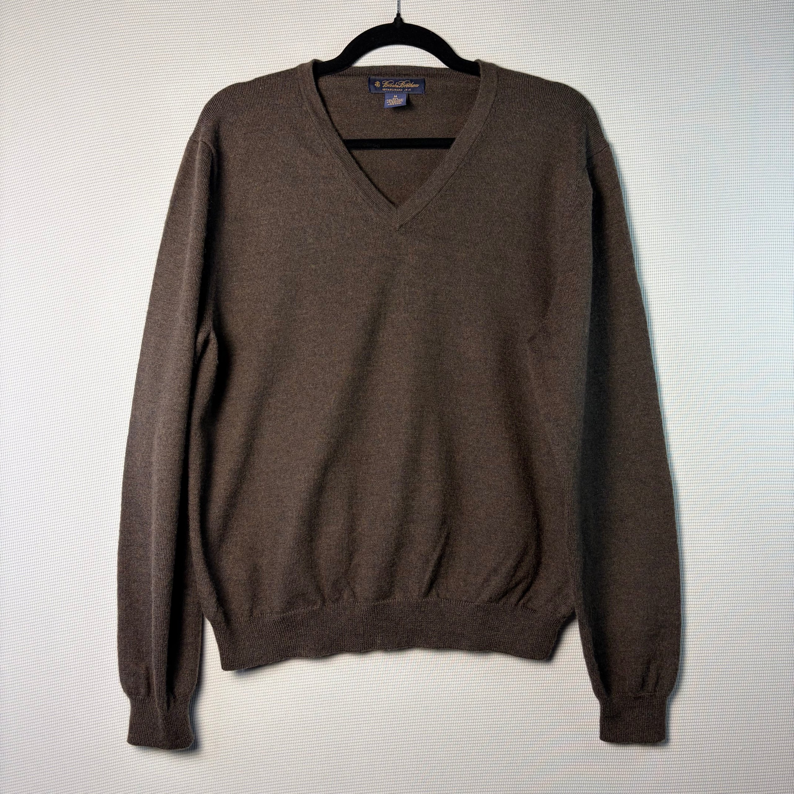 Brooks Brothers V Neck Jumper Brown Merino Wool Mens Size M Preppy Old Money
