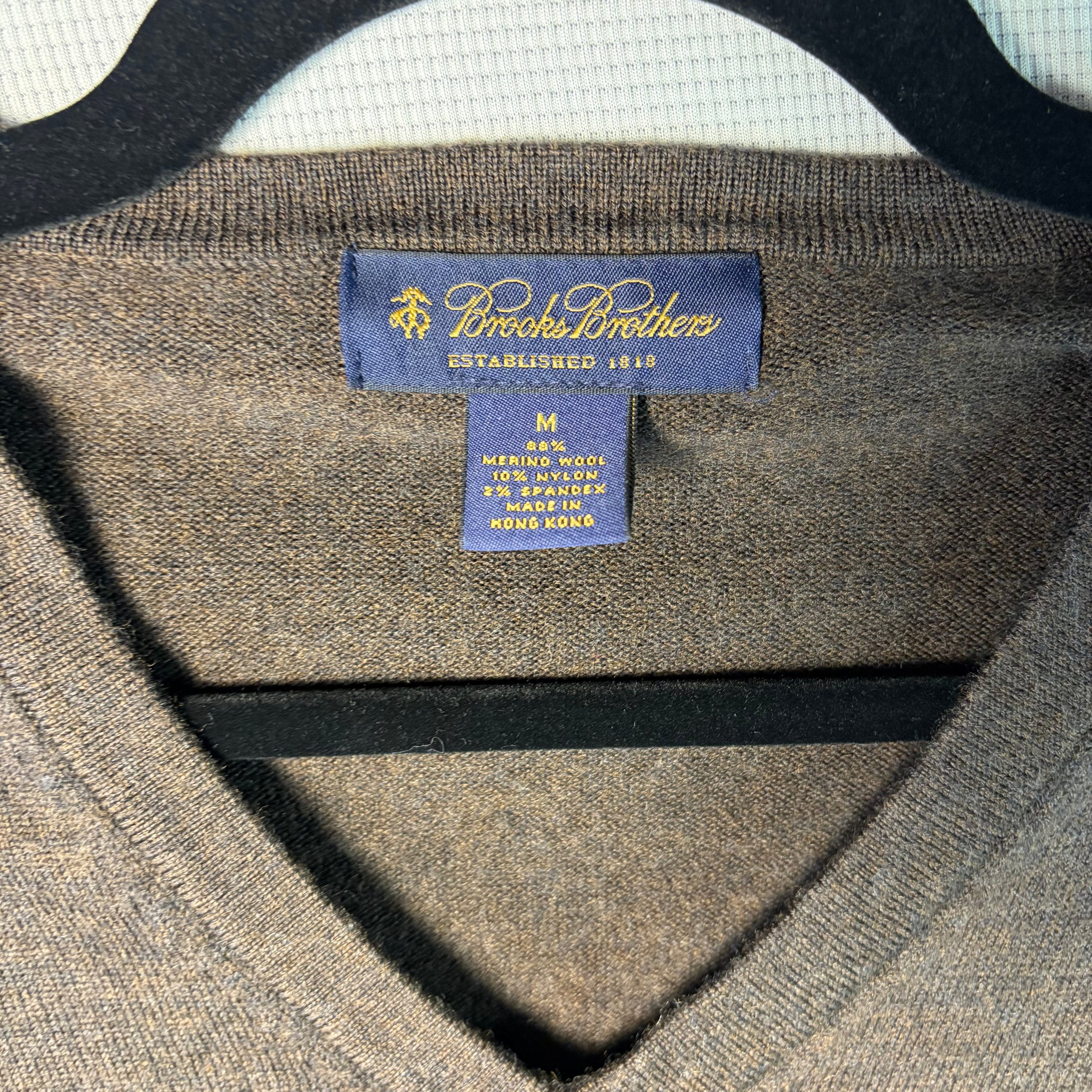 Brooks Brothers V Neck Jumper Brown Merino Wool Mens Size M Preppy Old Money image 3