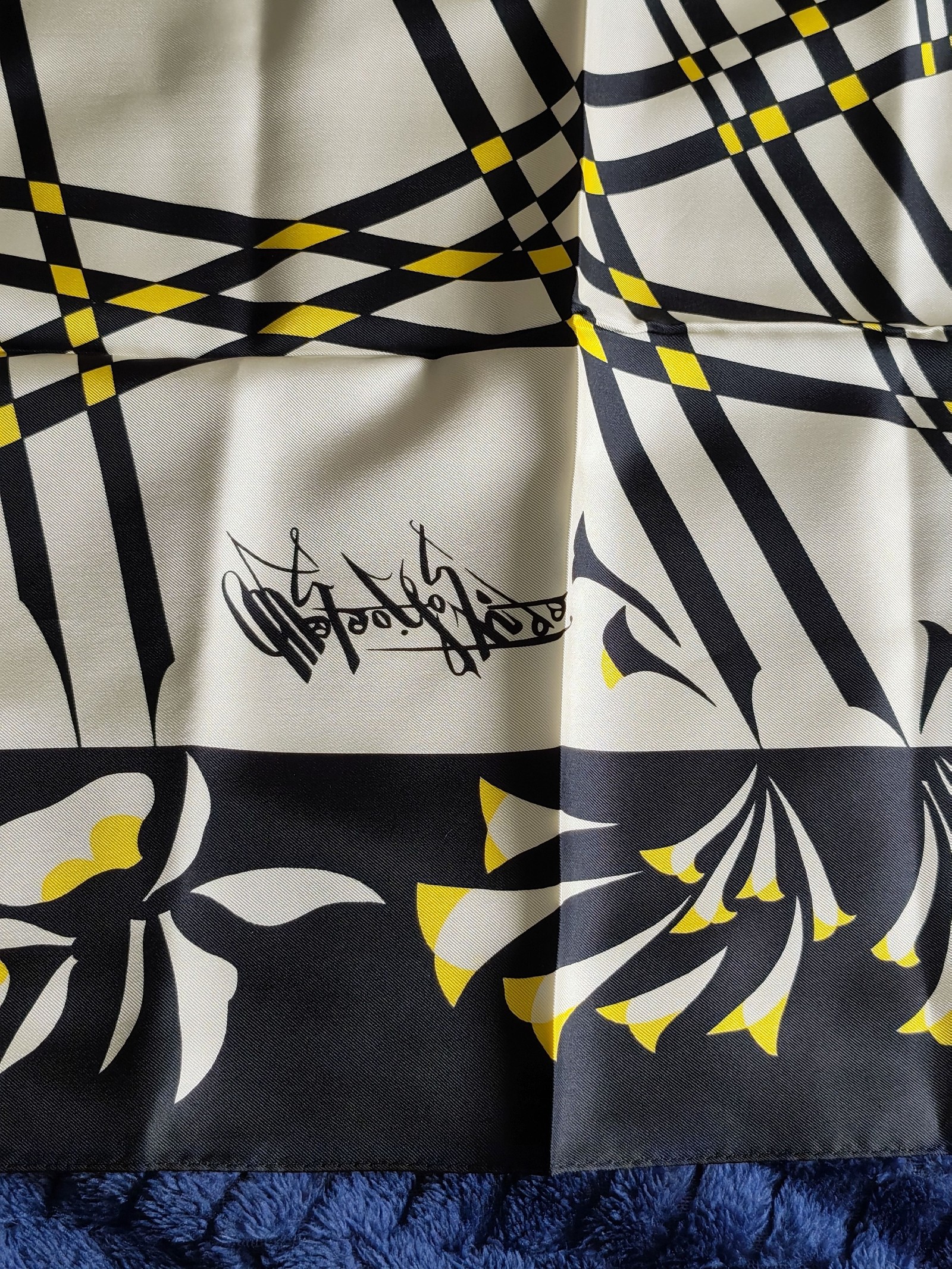 Women's Black, White & Yellow Floral Square Silk Scarf Other image 3