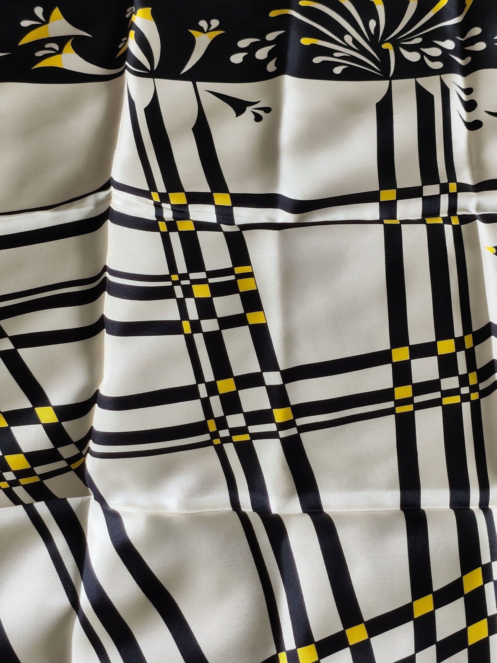 Women's Black, White & Yellow Floral Square Silk Scarf Other image 6