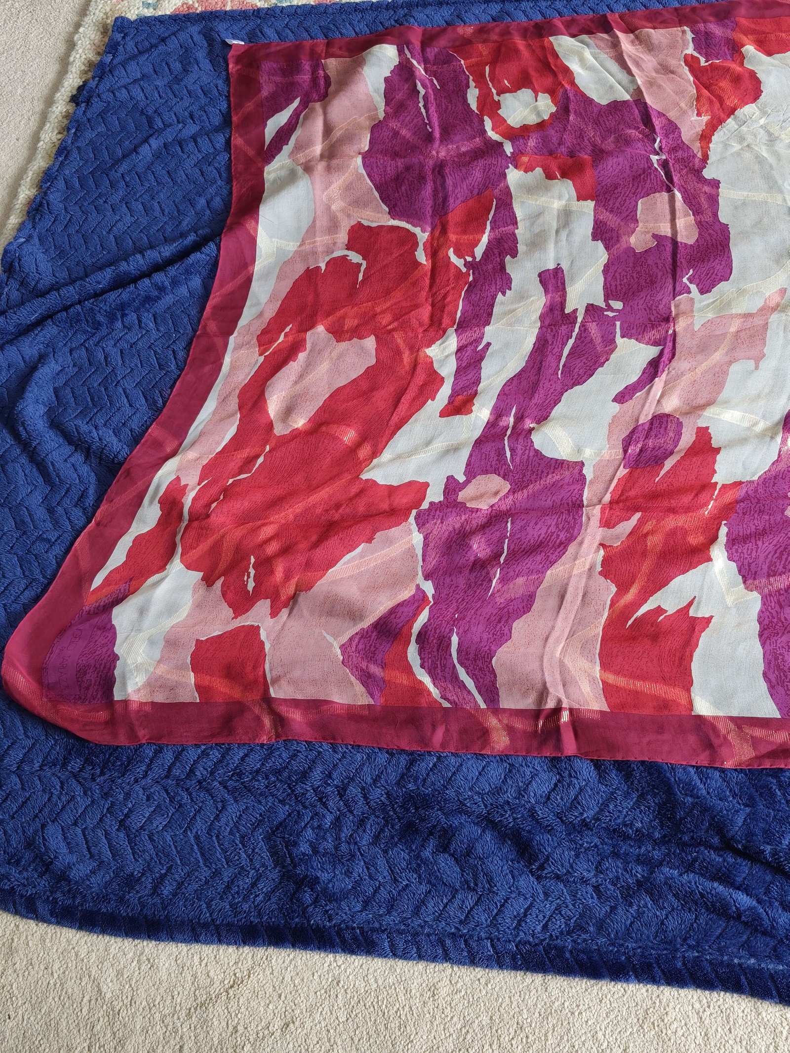 Angelo Tarlazzi Red & Pink Abstract 100% Cotton Scarf One Size 35 in Square image 2