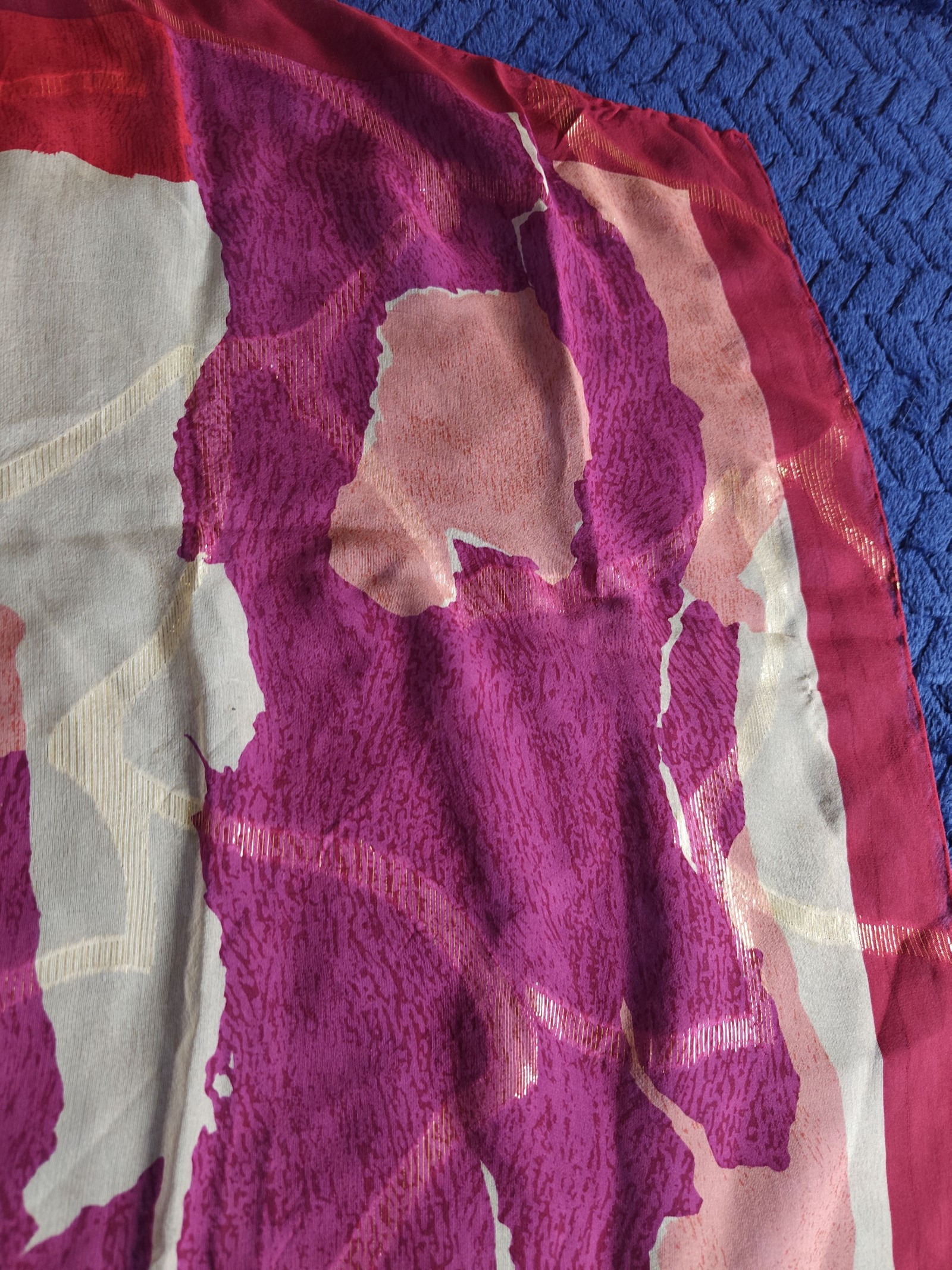 Angelo Tarlazzi Red & Pink Abstract 100% Cotton Scarf One Size 35 in Square image 7