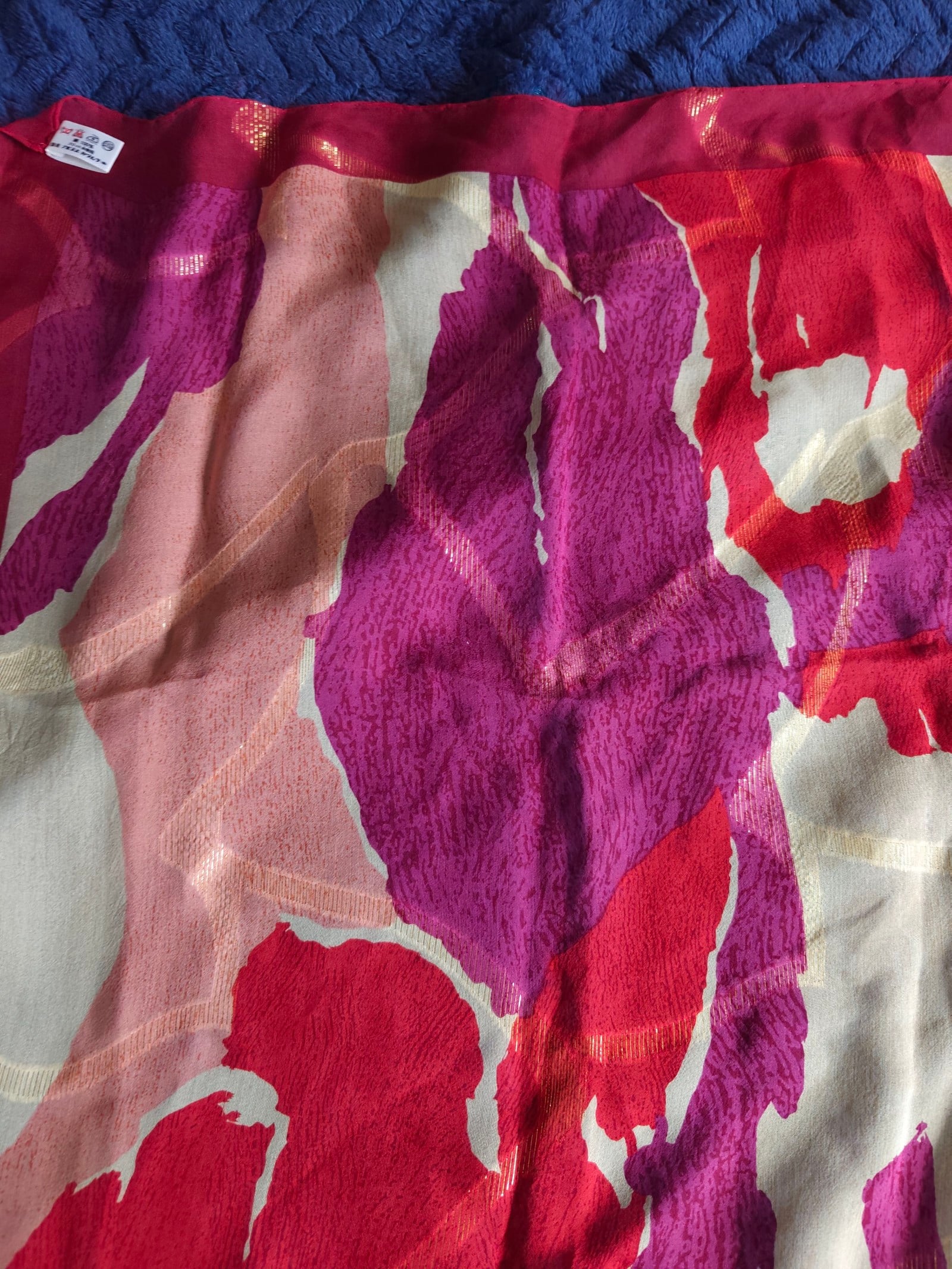 Angelo Tarlazzi Red & Pink Abstract 100% Cotton Scarf One Size 35 in Square image 9