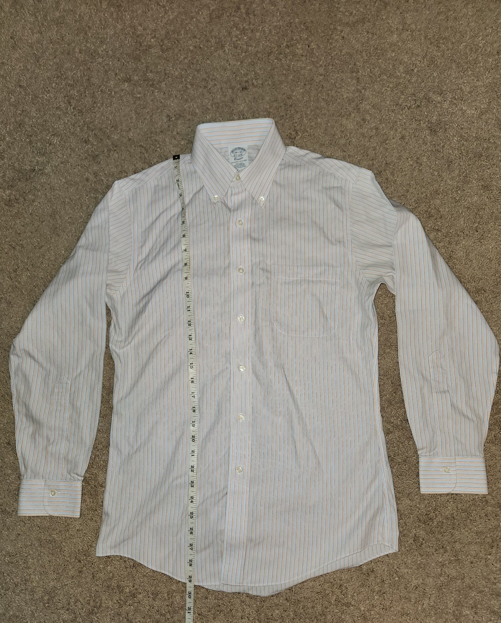 Brooks Brothers Men's Blue & Orange Stripe Cotton Classic Shirt 14.5/32
