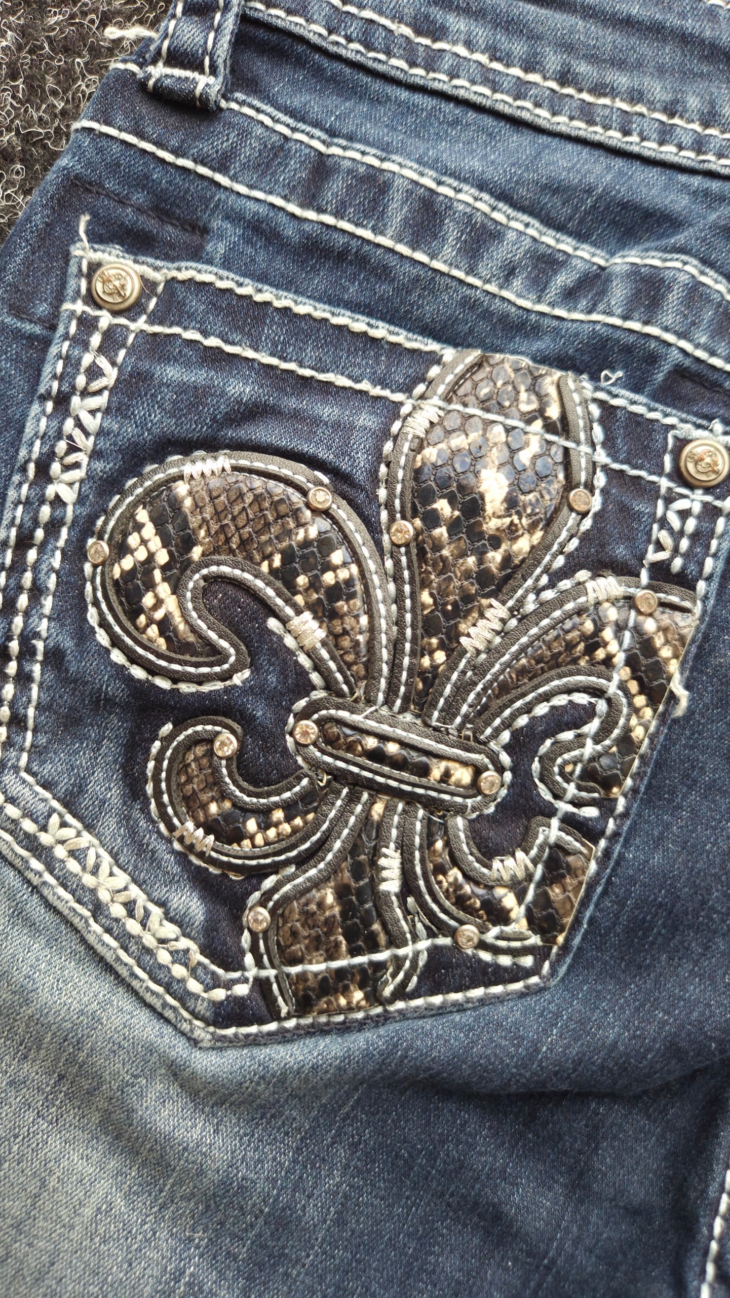 Grace in LA Easy Fit Y2K Fleur De Lis Snake Print Bootcut Jeans Women 26 / UK 6-8 image 2