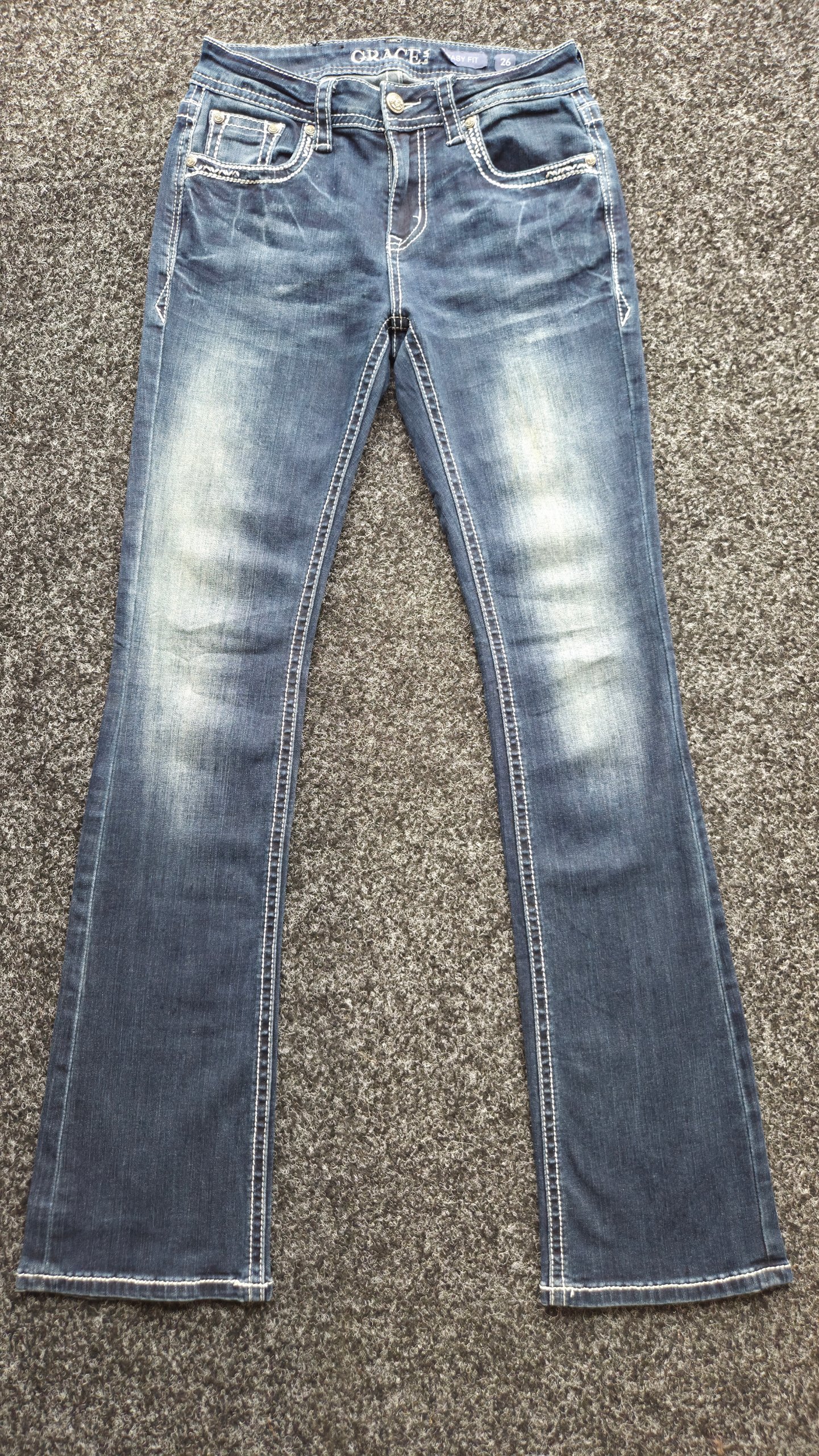 Grace in LA Easy Fit Y2K Fleur De Lis Snake Print Bootcut Jeans Women 26 / UK 6-8 image 3