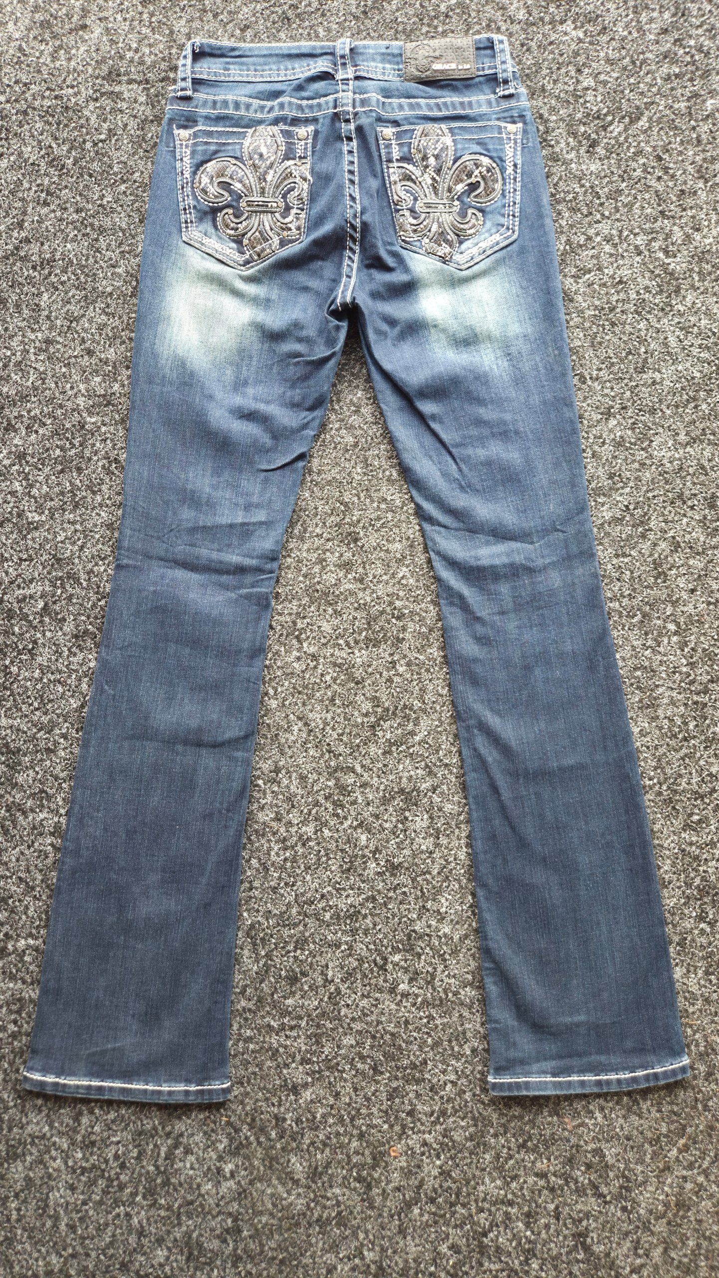 Grace in LA Easy Fit Y2K Fleur De Lis Snake Print Bootcut Jeans Women 26 / UK 6-8 image 5
