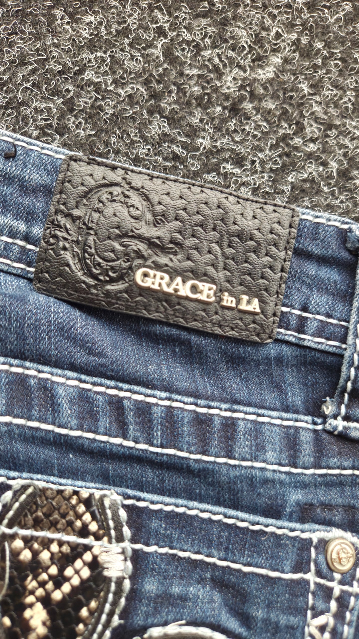 Grace in LA Easy Fit Y2K Fleur De Lis Snake Print Bootcut Jeans Women 26 / UK 6-8 image 10