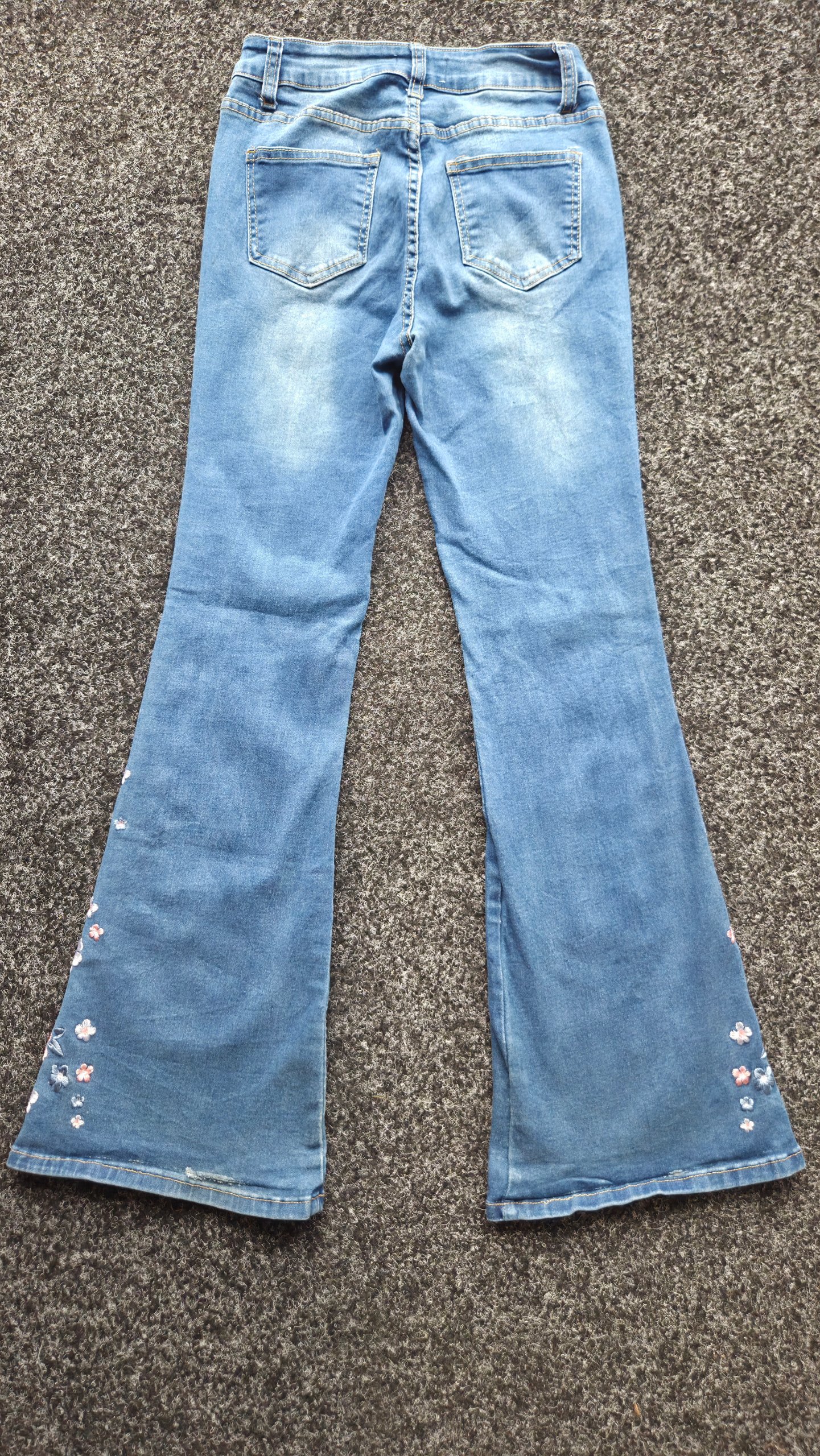 Vintage Y2K Bamboo Floral Embroidered Bootcut Flare Jeans Blue Petite UK 4 W24 L28 image 2