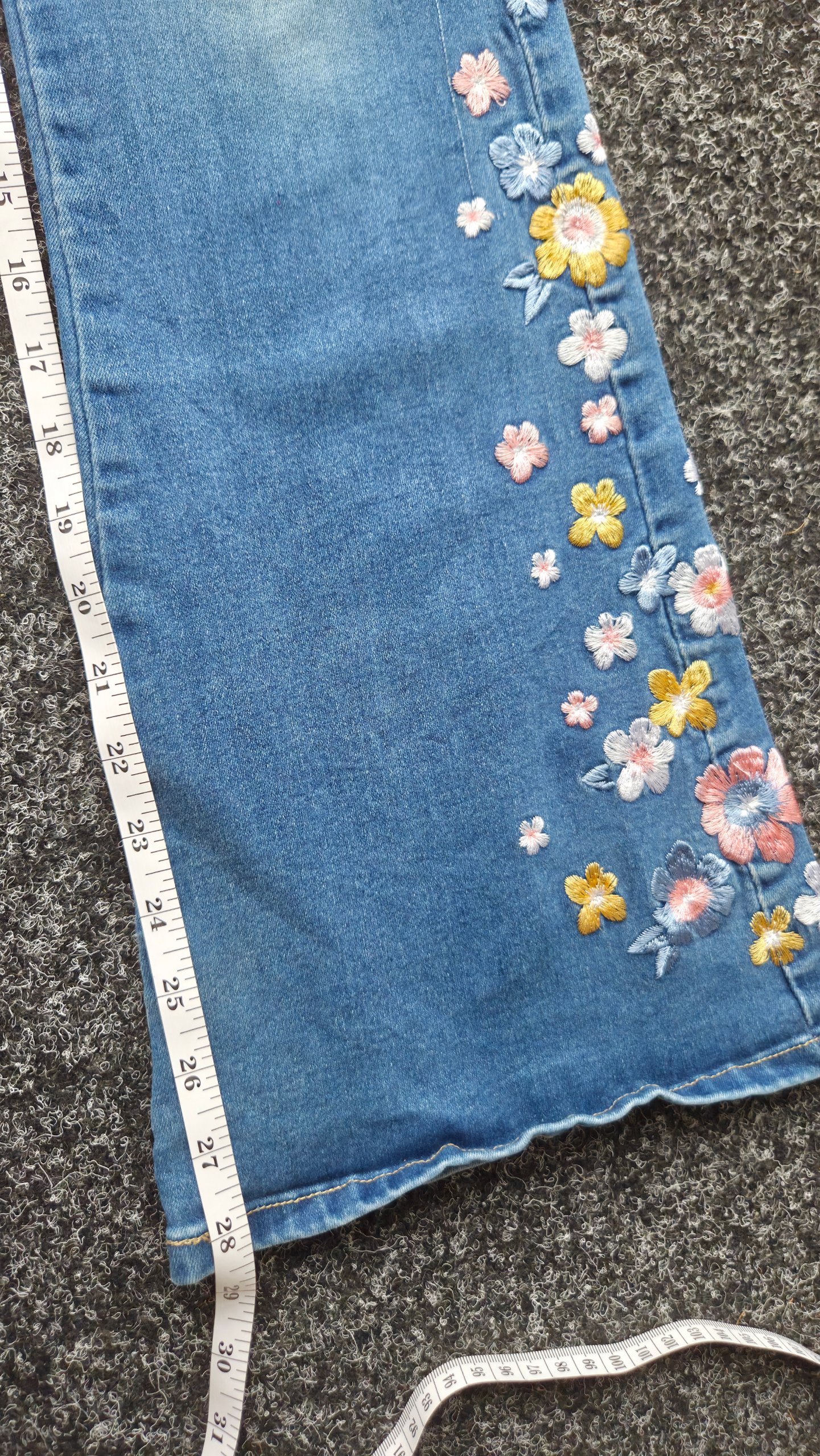 Vintage Y2K Bamboo Floral Embroidered Bootcut Flare Jeans Blue Petite UK 4 W24 L28 image 5