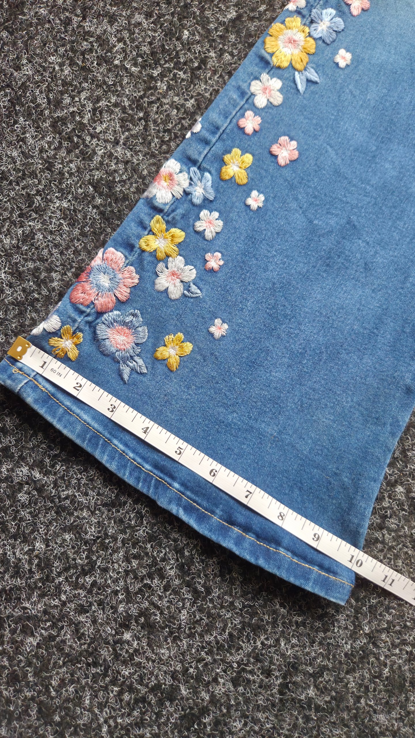 Vintage Y2K Bamboo Floral Embroidered Bootcut Flare Jeans Blue Petite UK 4 W24 L28 image 10