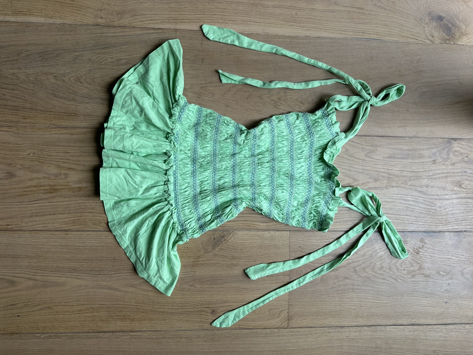 Green Ruffle Hem Tie-Strap Women's Summer Dress Small image 2