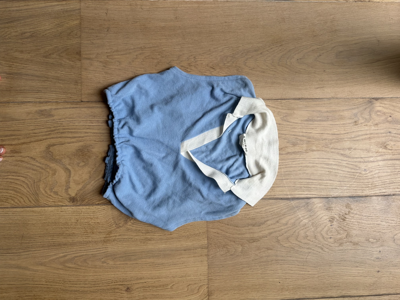 Caslbee Blue & White Cropped Knit Polo Top One Size image 2