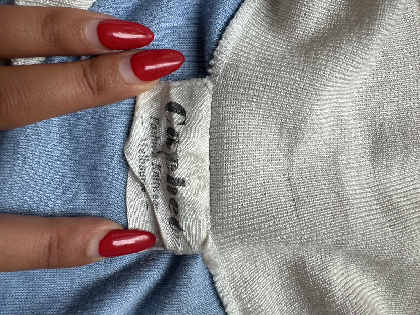Caslbee Blue & White Cropped Knit Polo Top One Size image 3