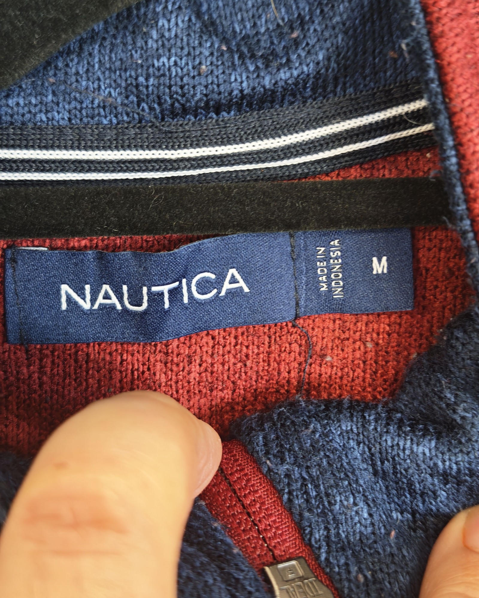 Nautica Men's Red & Navy 1/4 Zip Polyester Jumper Medium image 3