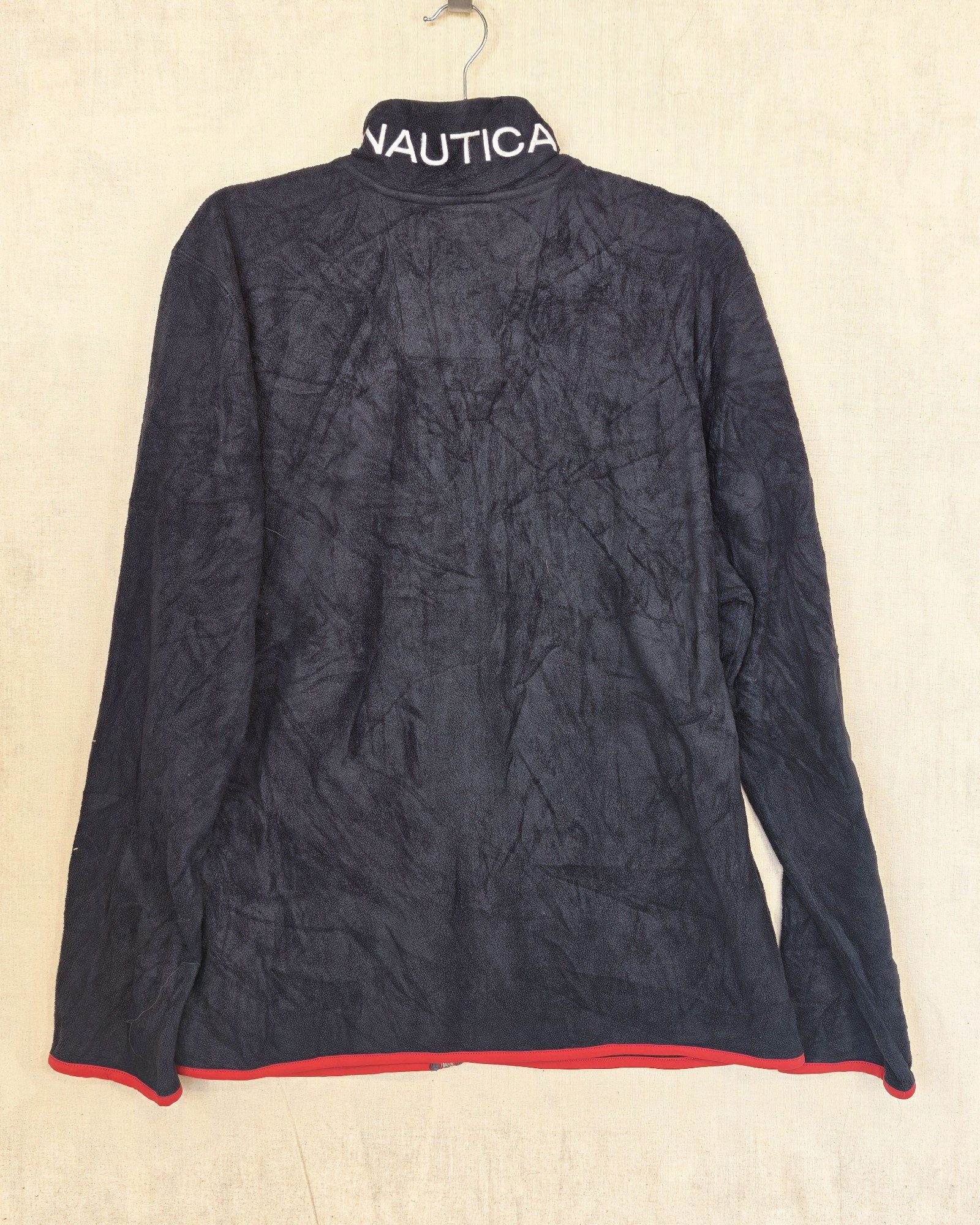 Nautica Navy & Red Fleece Jacket Large Full Zip Gorpcore Sailing Spellout image 2