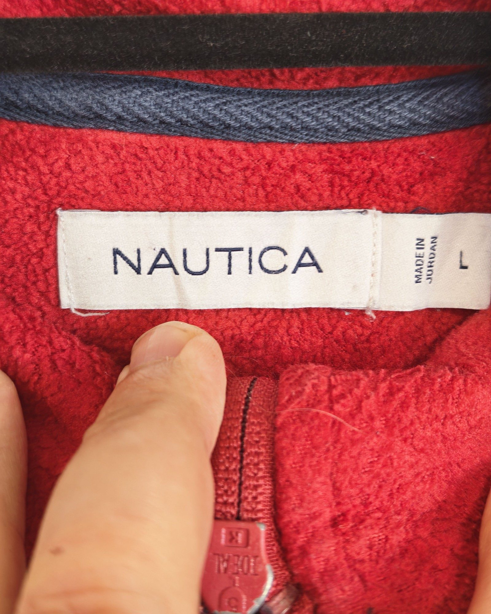 Nautica Navy & Red Fleece Jacket Large Full Zip Gorpcore Sailing Spellout image 3