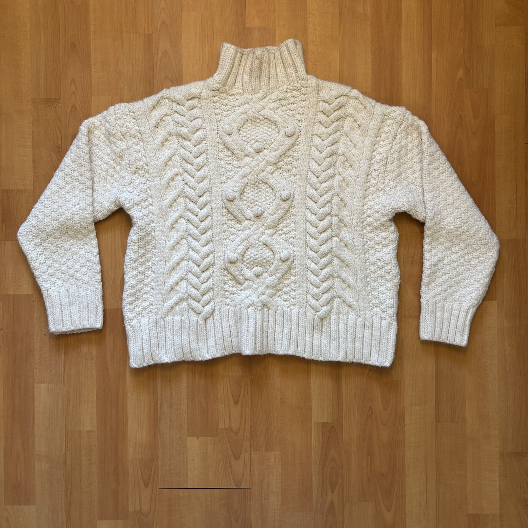 Cream Handmade Wool Cable Knit Sweater Medium image 2