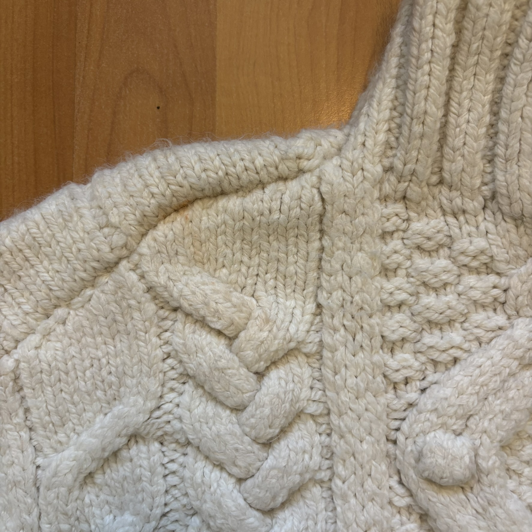 Cream Handmade Wool Cable Knit Sweater Medium image 3
