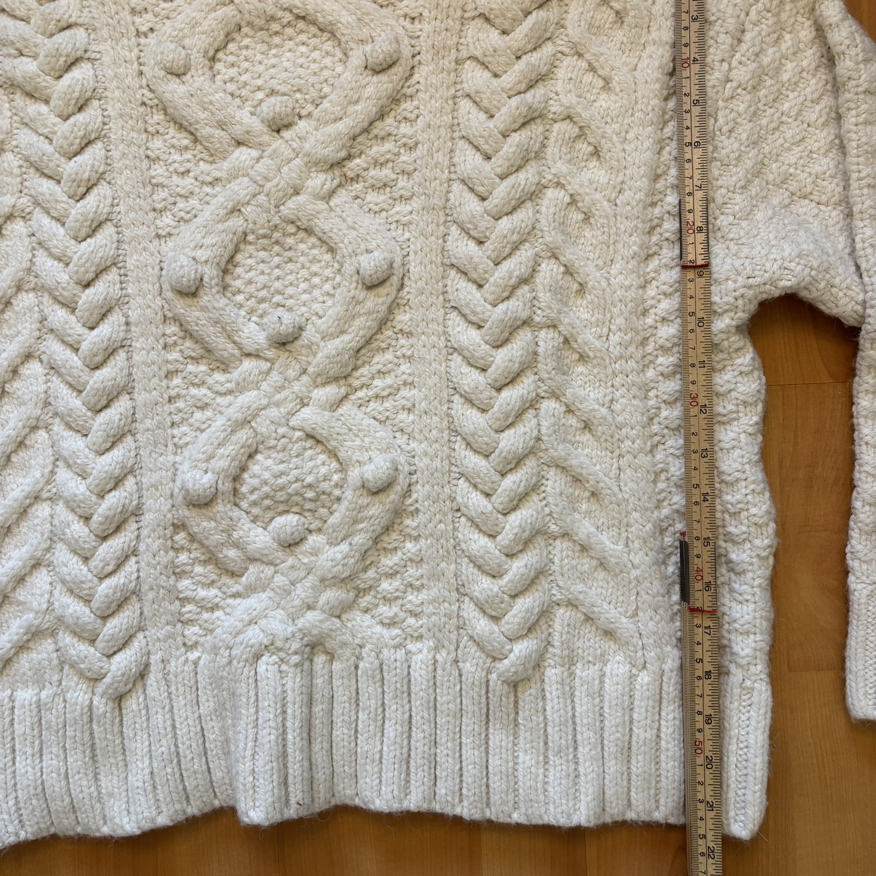 Cream Handmade Wool Cable Knit Sweater Medium image 4