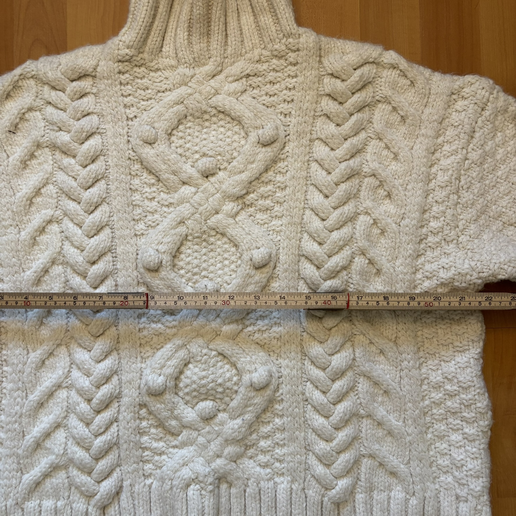 Cream Handmade Wool Cable Knit Sweater Medium image 5