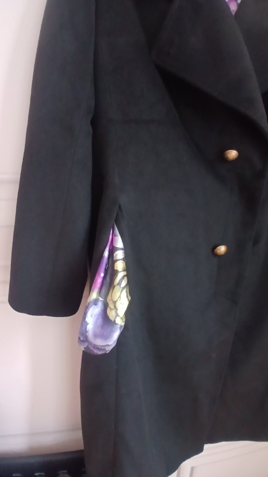 Classic 1996 Journey Black Women's Stylish Long Coat Size 44 Floral Lining image 6