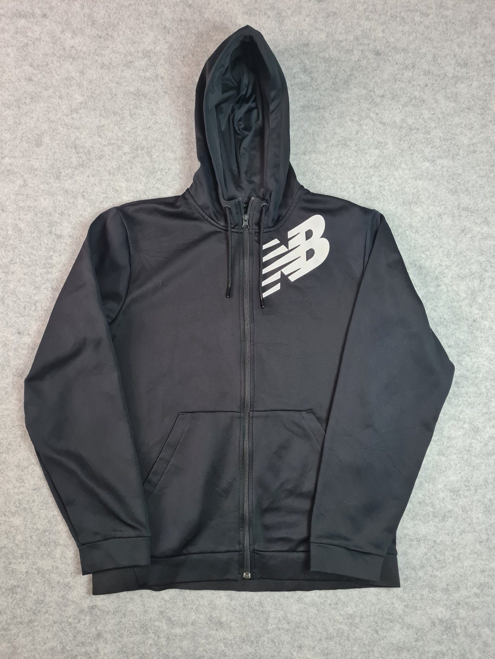 New Balance Black Zip Hoodie White Logo Men’s Large Polyester