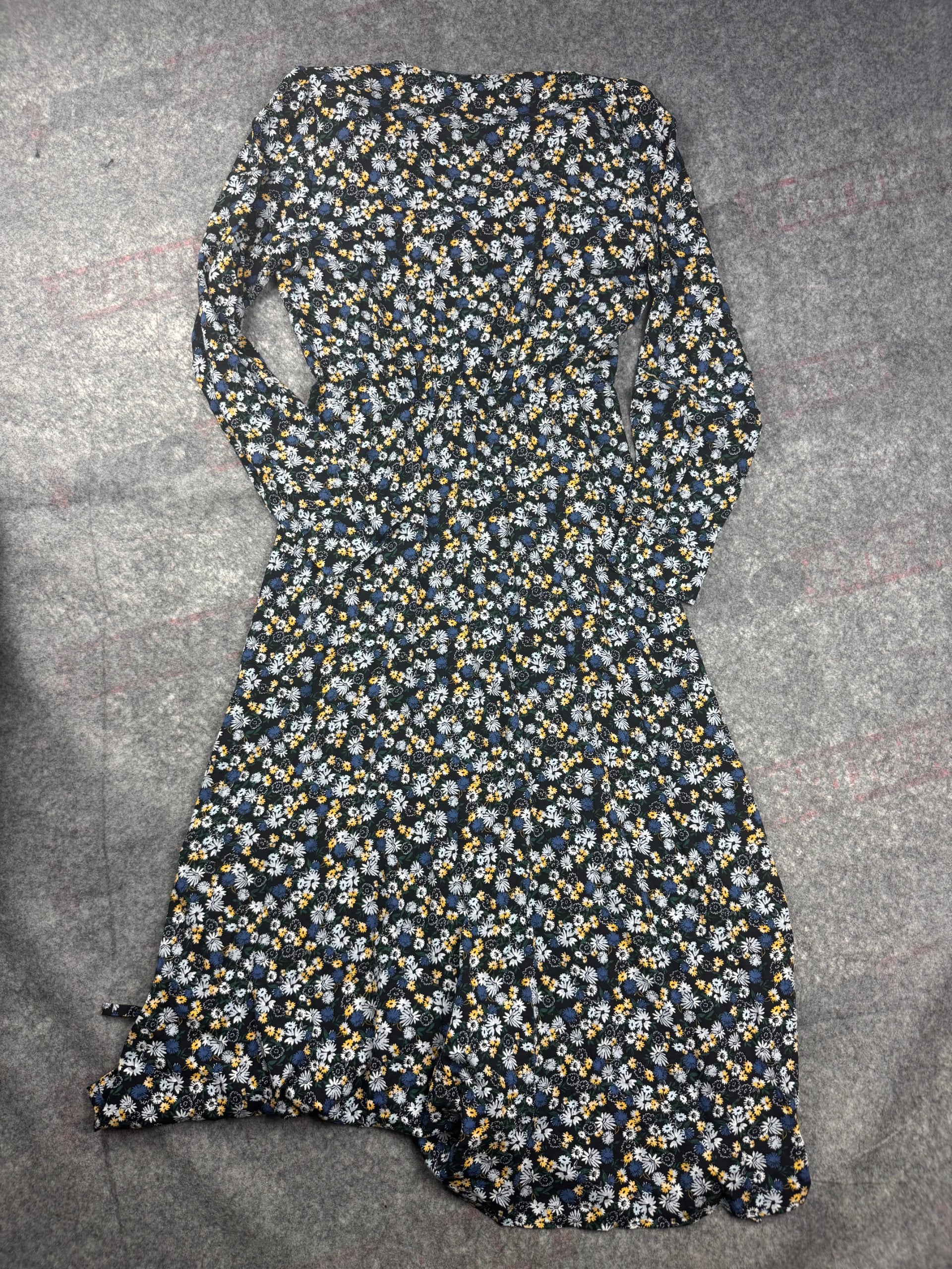 Uniqlo Black Multi Floral V‑Neck Long Sleeve Flare Dress XS image 5