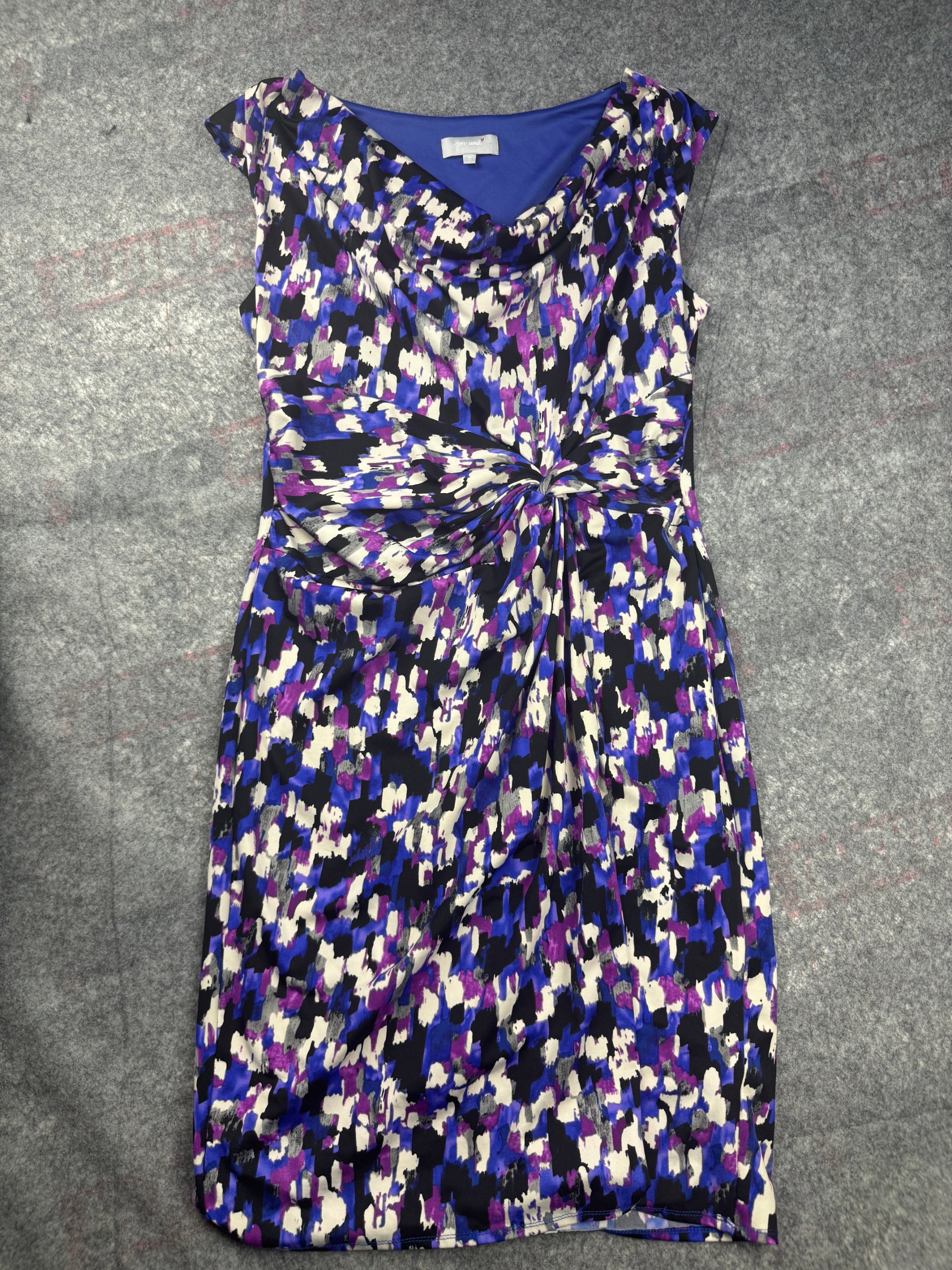Per Una Purple & Blue Print Twist Front Dress UK 16